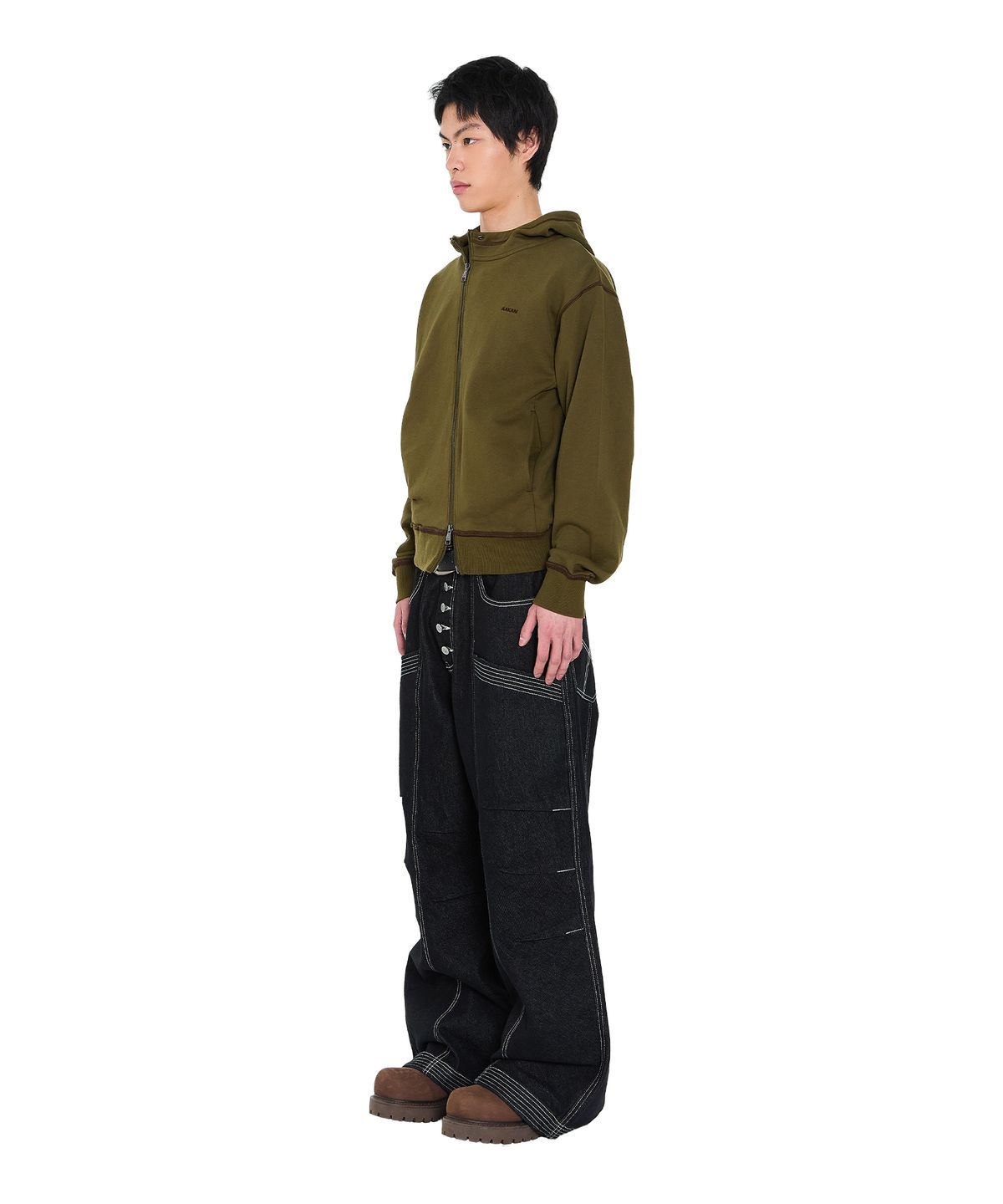 아캄(AAKAM) Knee Pin-Tuck Stitched Denim Pants (Black)