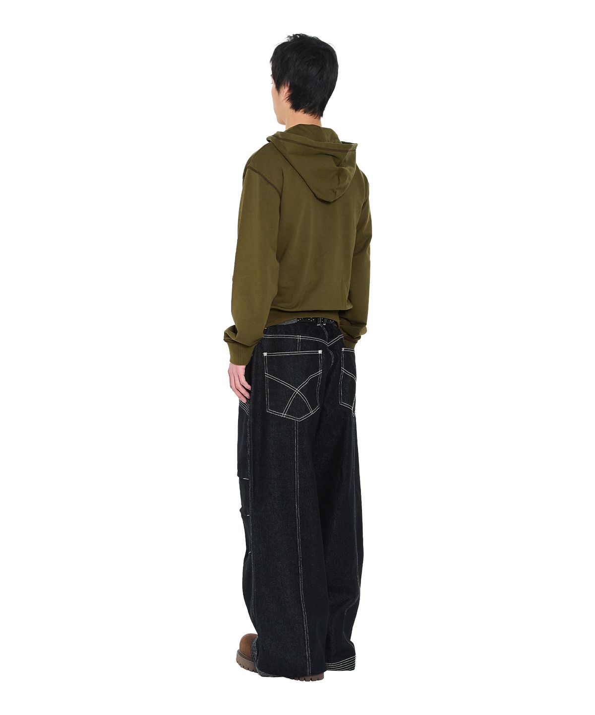 아캄(AAKAM) Knee Pin-Tuck Stitched Denim Pants (Black)