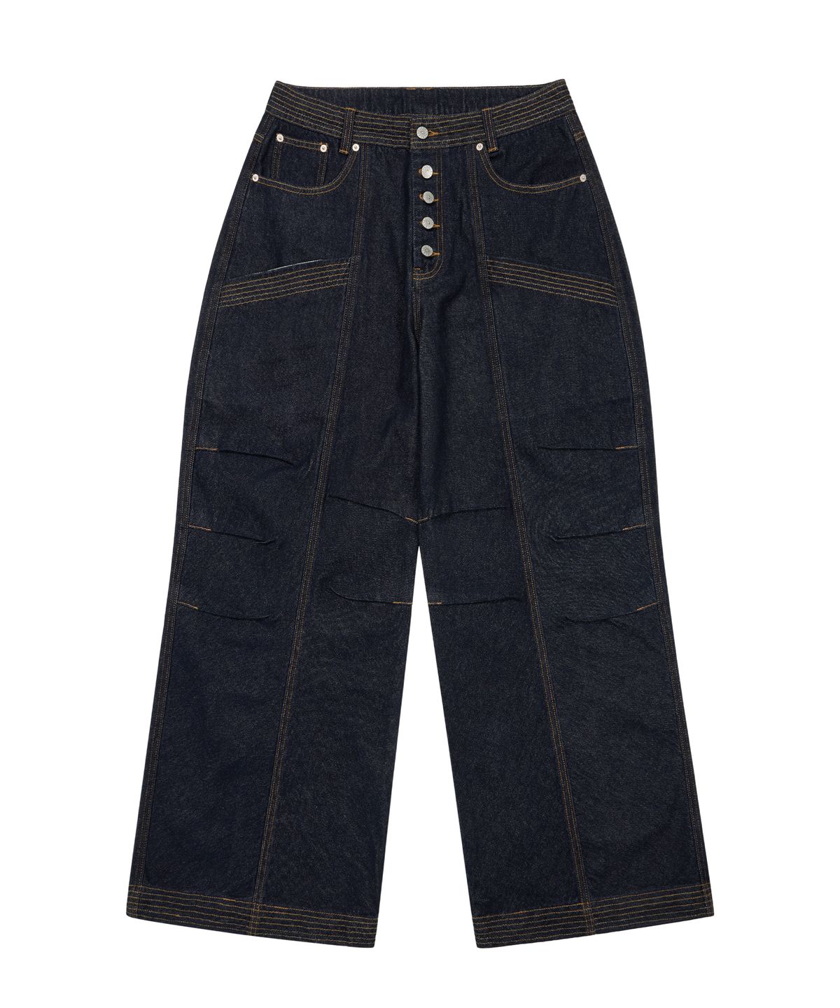 아캄(AAKAM) Knee Pin-Tuck Stitched Denim Pants (Blue)