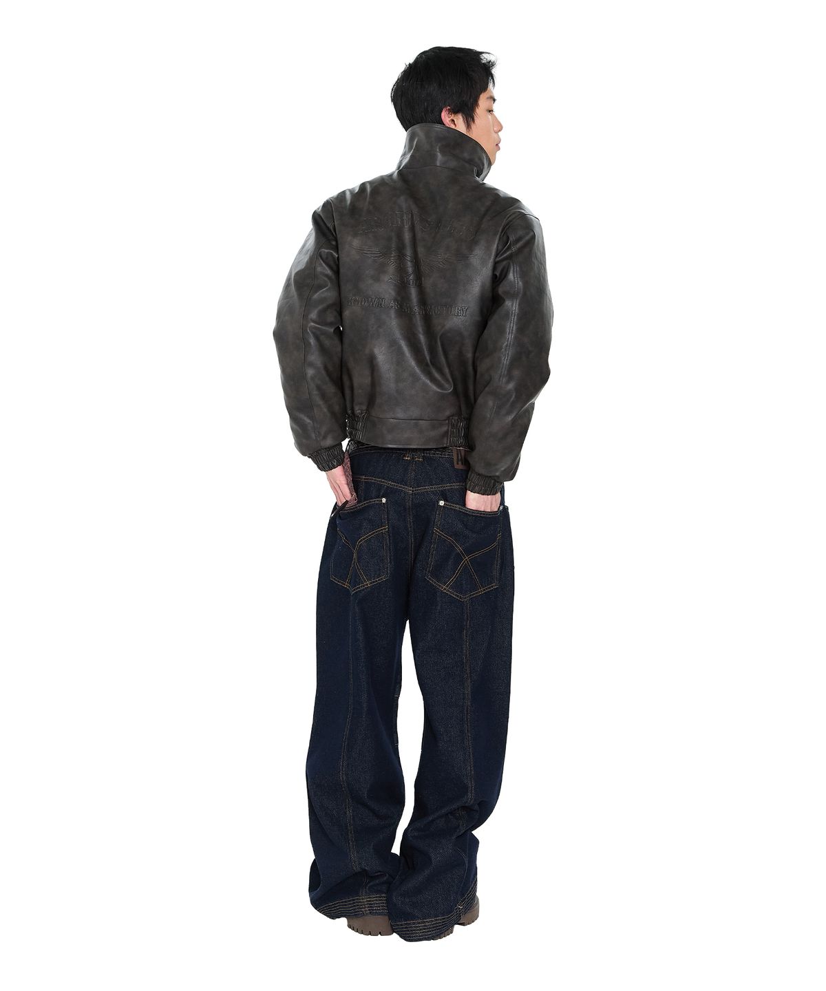 아캄(AAKAM) Knee Pin-Tuck Stitched Denim Pants (Blue)