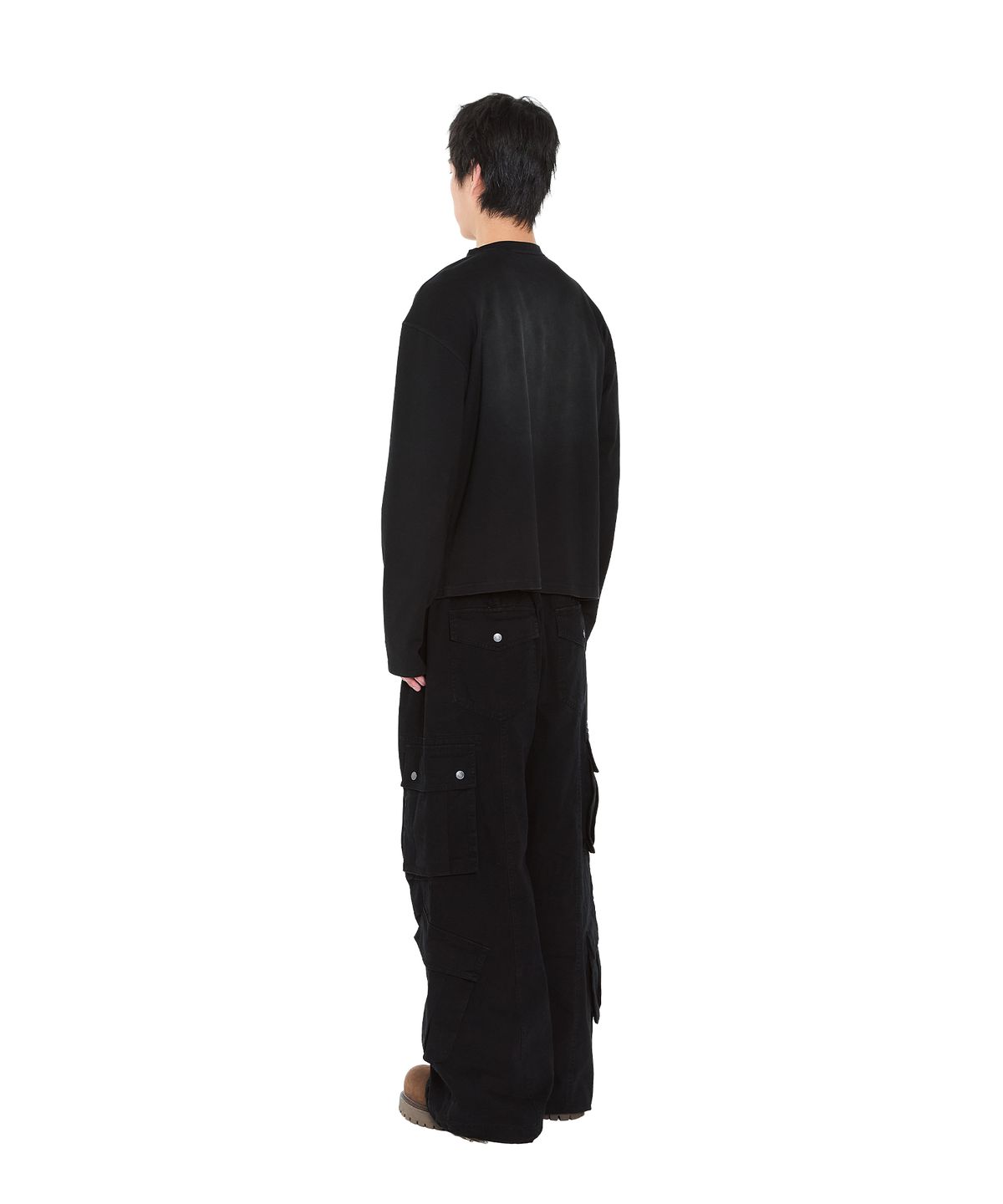 아캄(AAKAM) Knee Pin-Tuck Double Pocket Cargo Pants (Black)