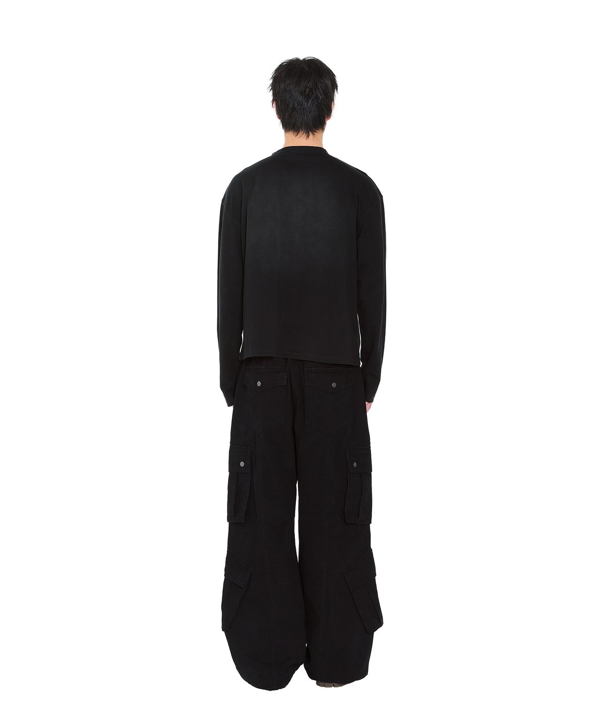 아캄(AAKAM) Knee Pin-Tuck Double Pocket Cargo Pants (Black)