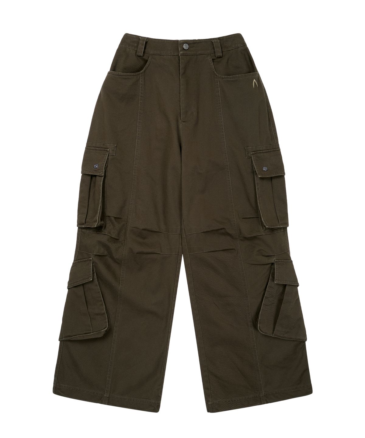 아캄(AAKAM) Knee Pin-Tuck Double Pocket Cargo Pants (Khaki)