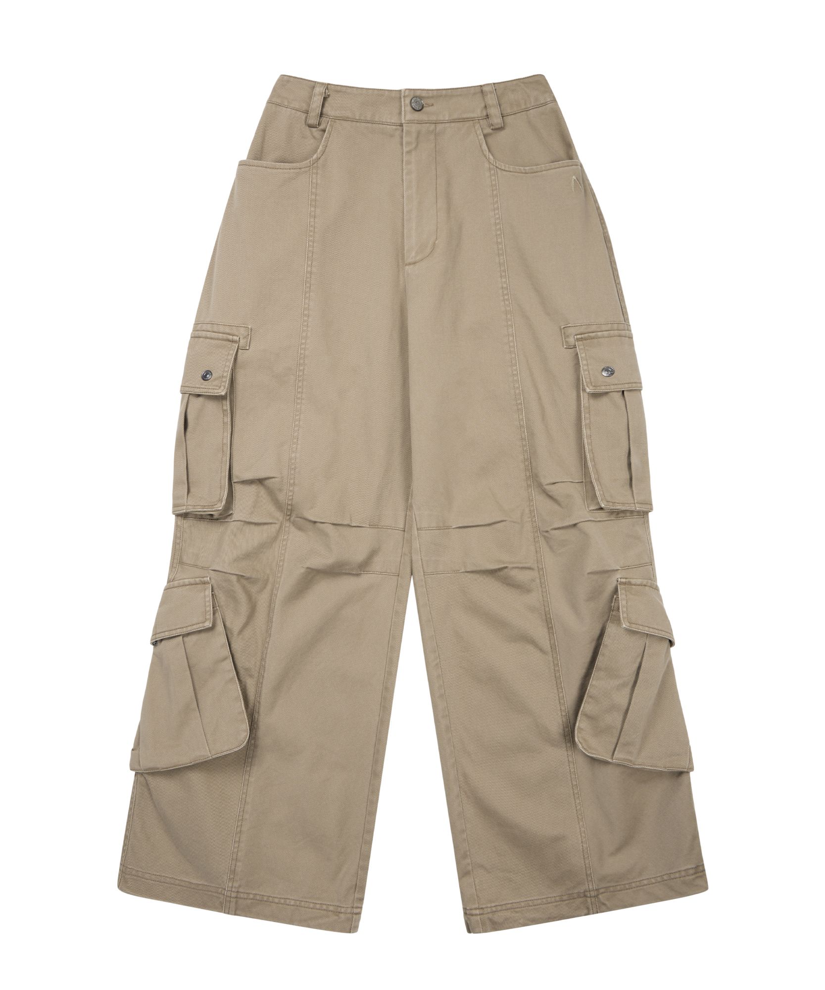 MUSINSA公式 | AAKAM Knee Pin-Tuck Double Pocket Cargo Pants (Beige)