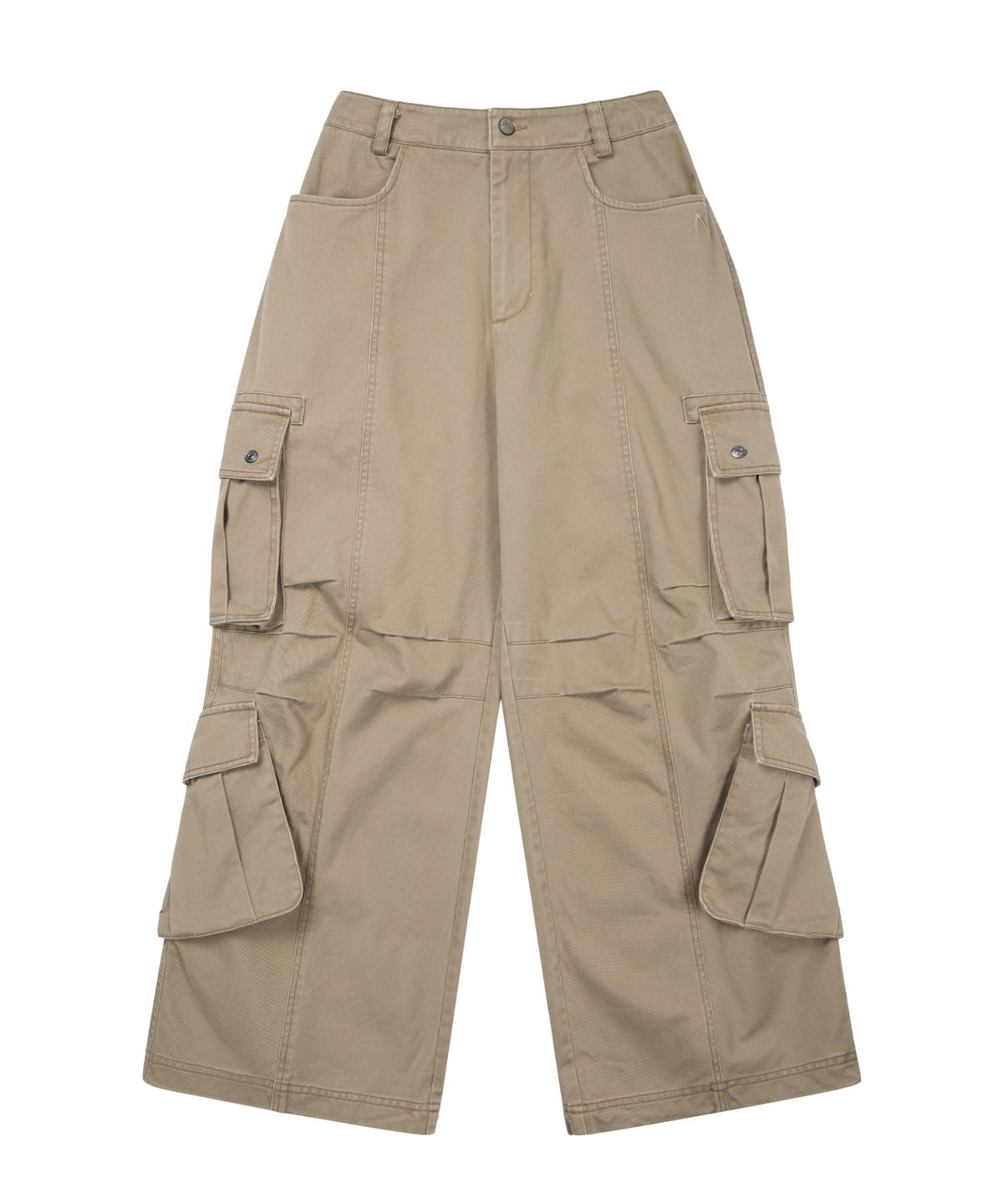 아캄(AAKAM) Knee Pin-Tuck Double Pocket Cargo Pants (Beige)