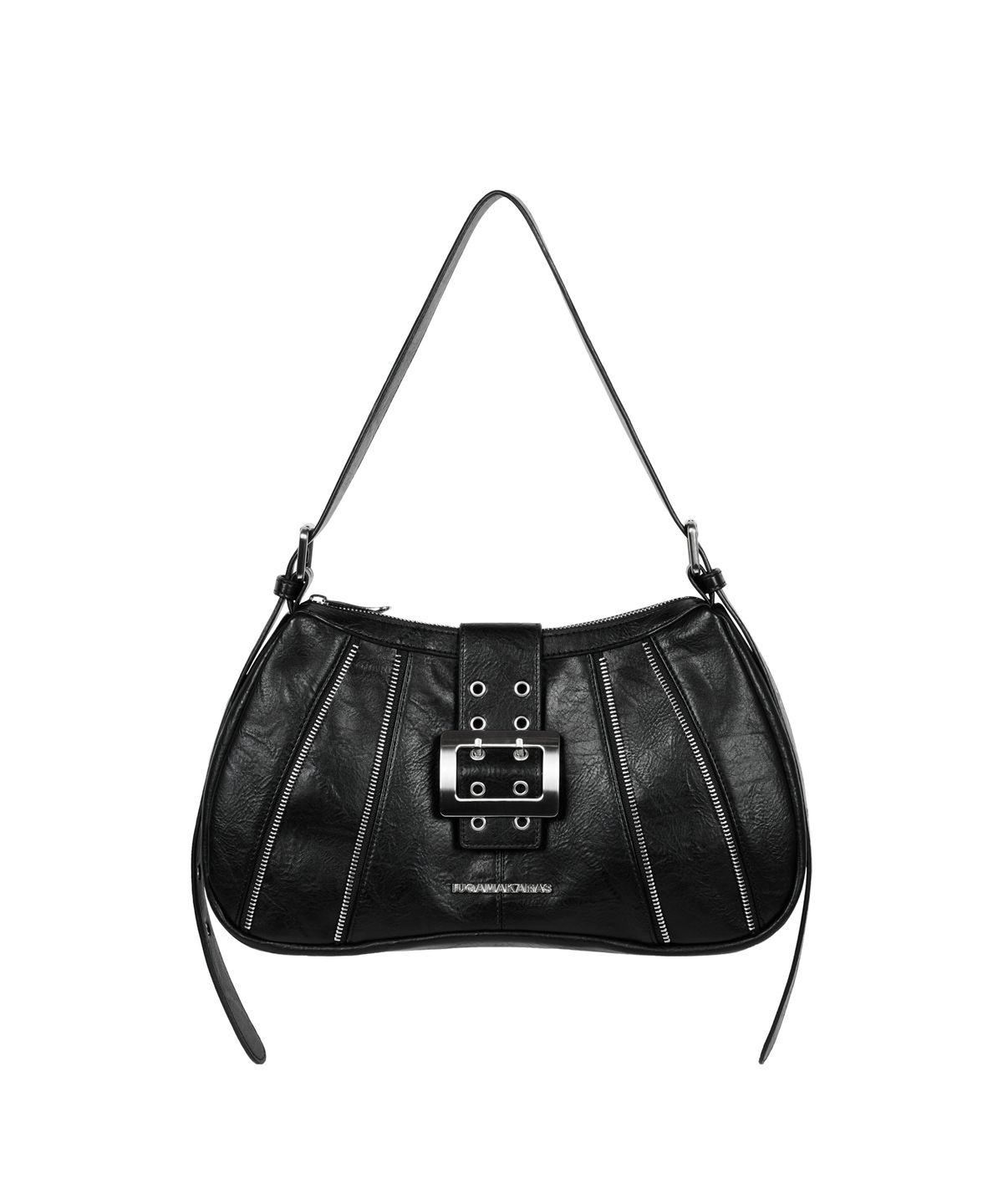이우가마카라스(IUGAMAKARAS) Zippered Buckle Hobo Bag (Black)