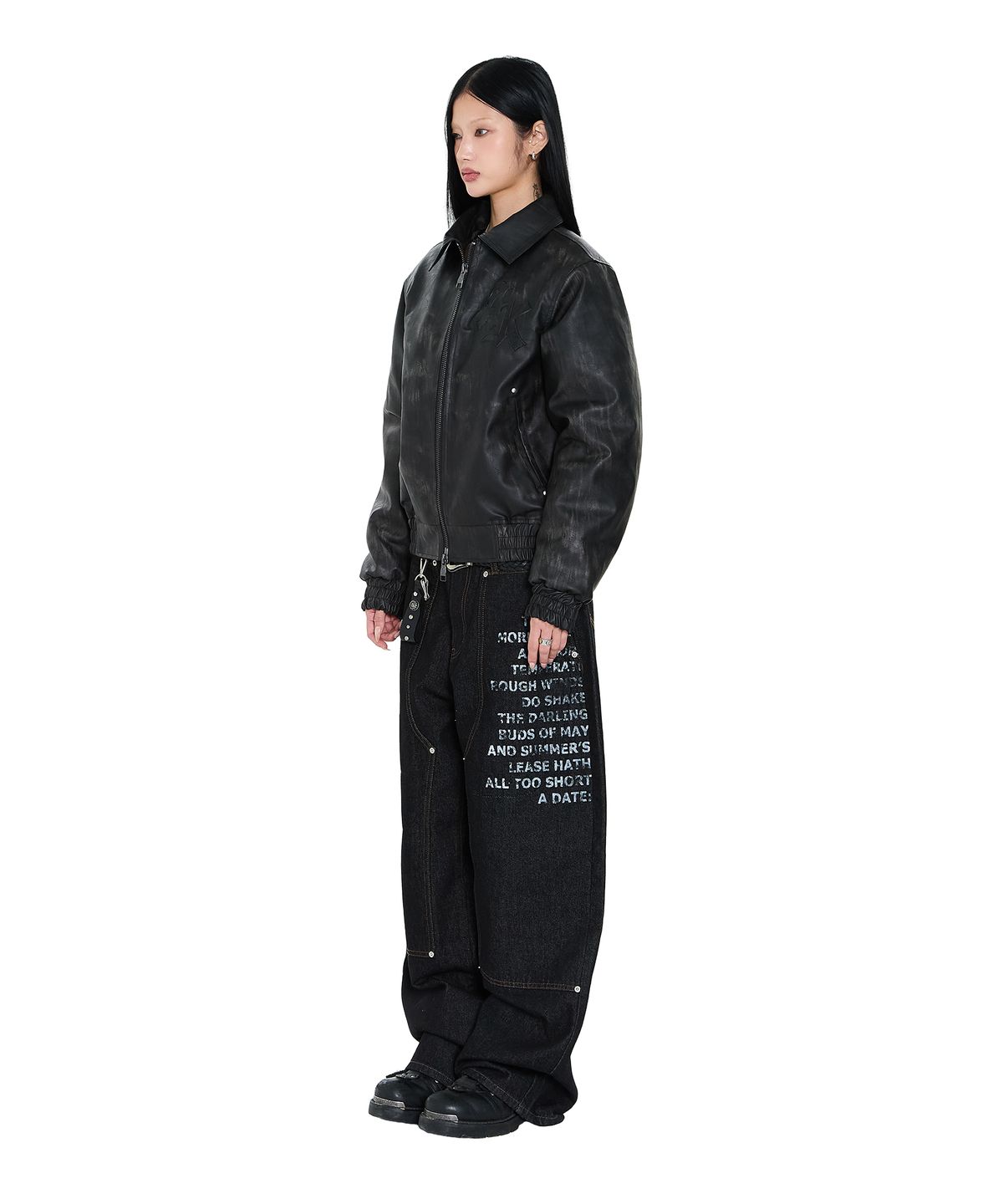 아캄(AAKAM) Embossing Leather Jacket (Black)