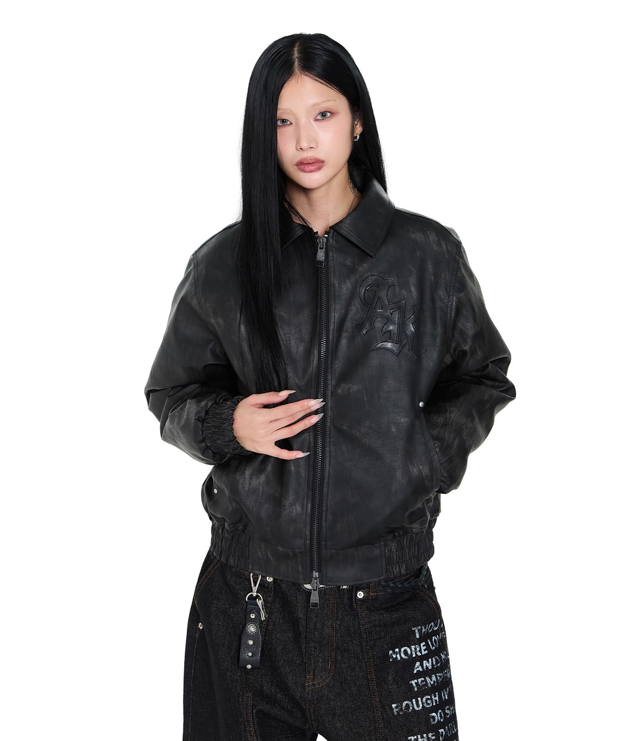 아캄(AAKAM) Embossing Leather Jacket (Black)