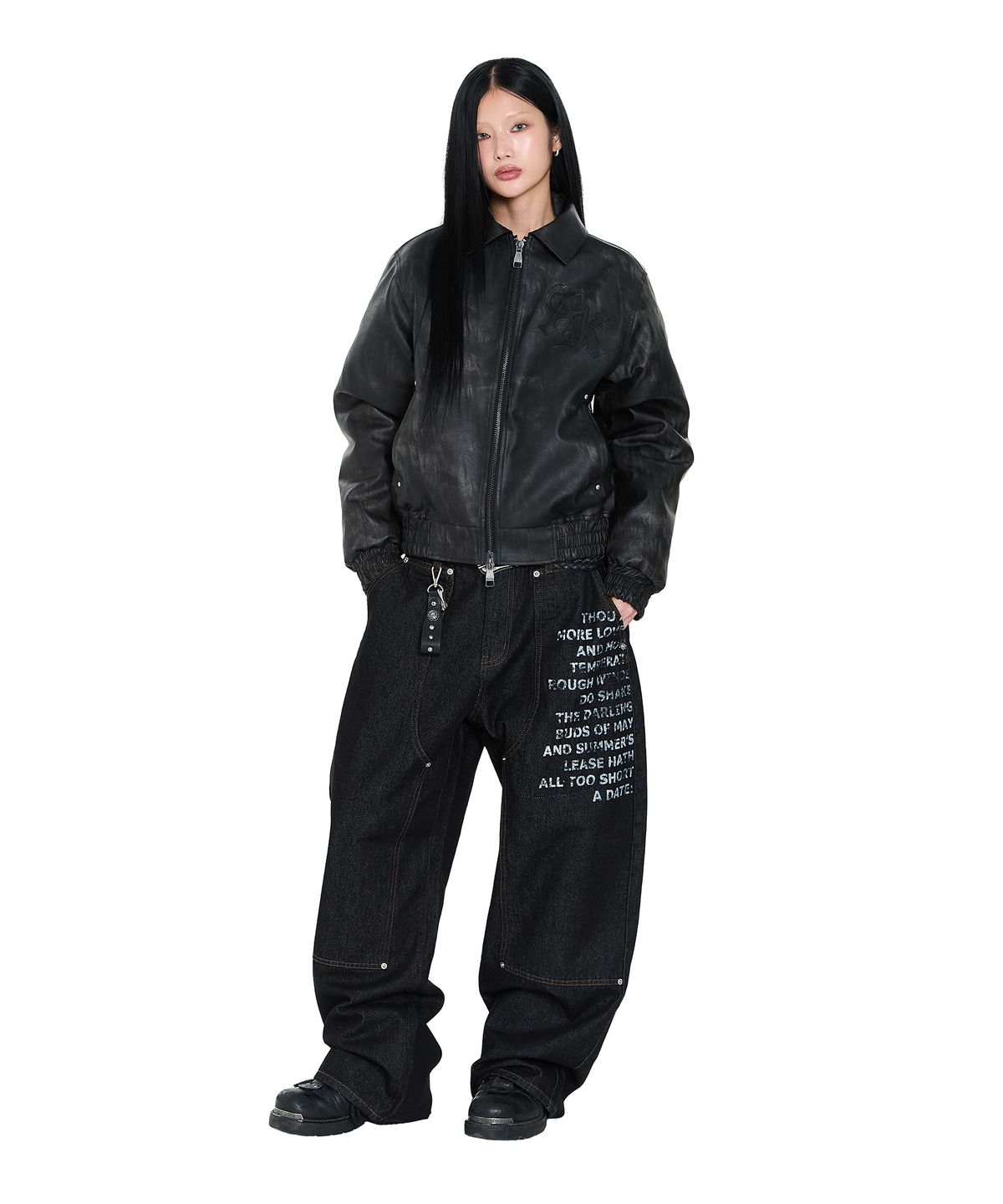 아캄(AAKAM) Embossing Leather Jacket (Black)