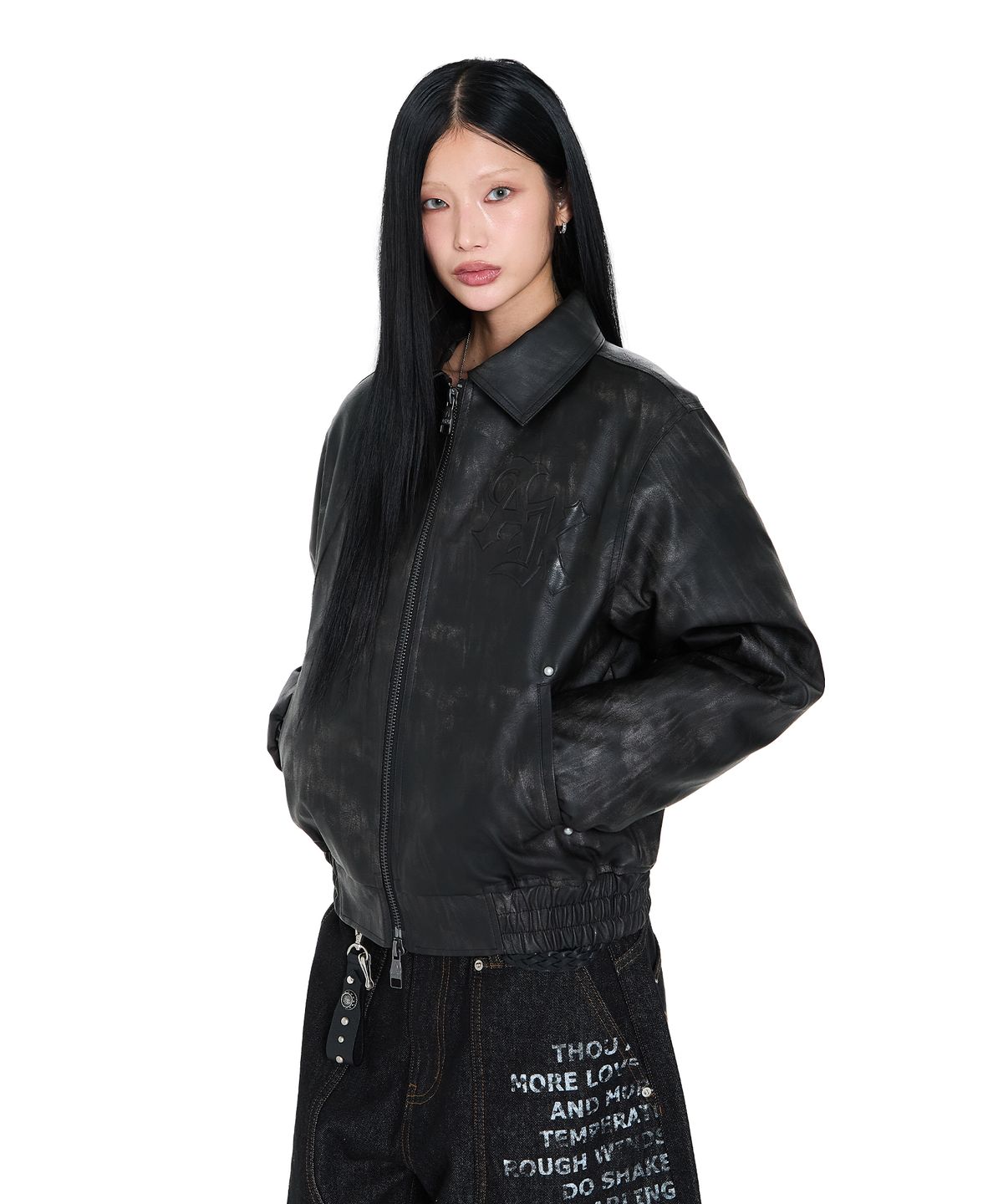 아캄(AAKAM) Embossing Leather Jacket (Black)