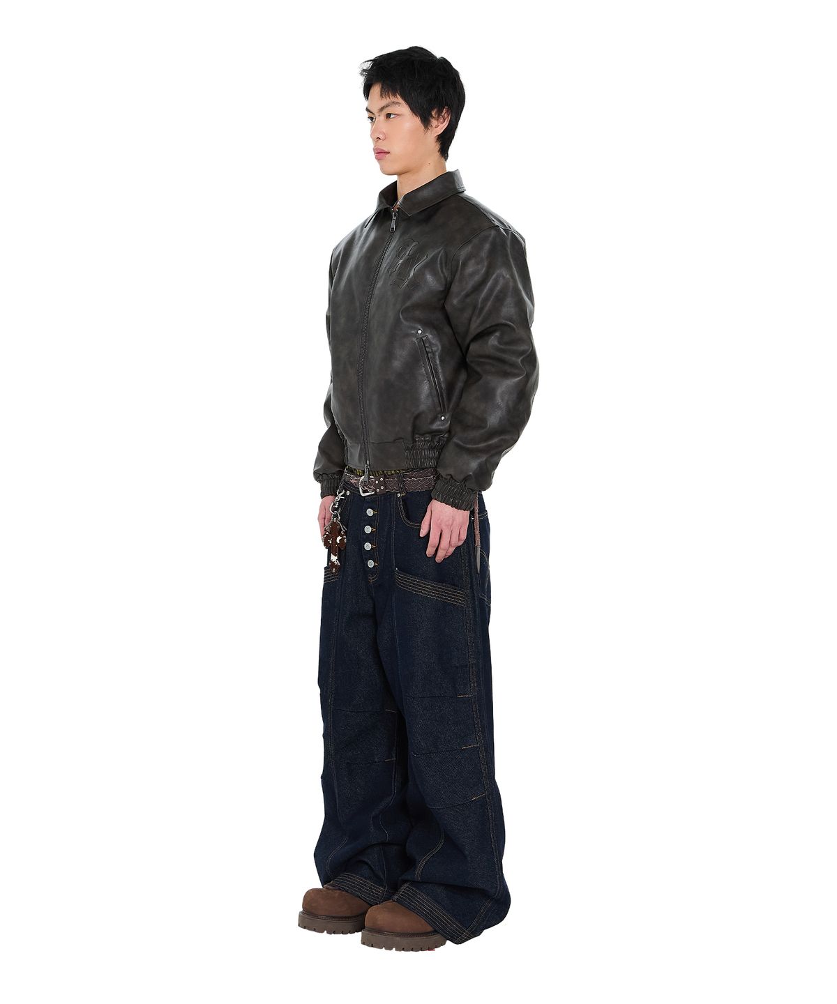 아캄(AAKAM) Embossing Leather Jacket (Dark Brown)