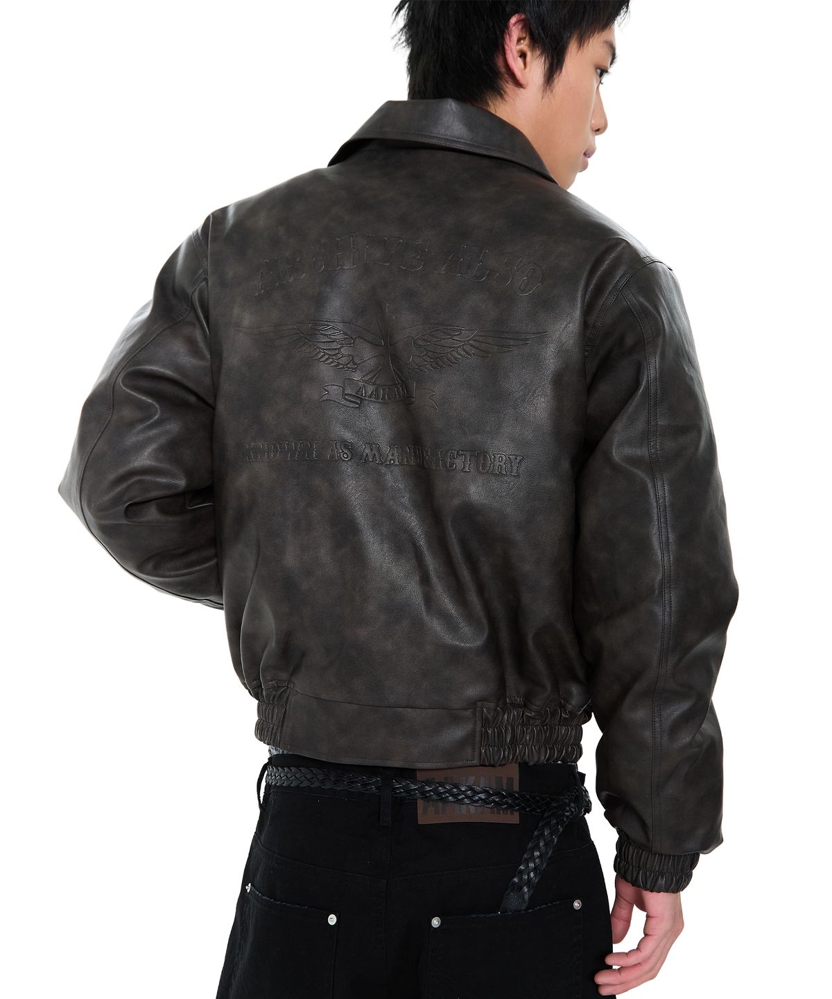아캄(AAKAM) Embossing Leather Jacket (Dark Brown)
