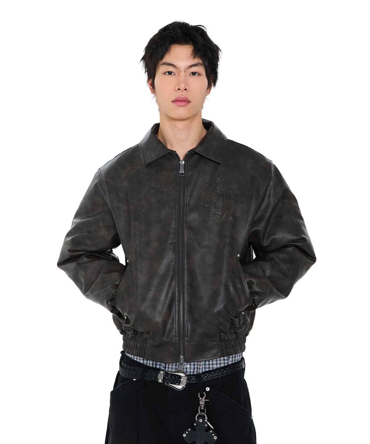 아캄(AAKAM) Embossing Leather Jacket (Dark Brown)