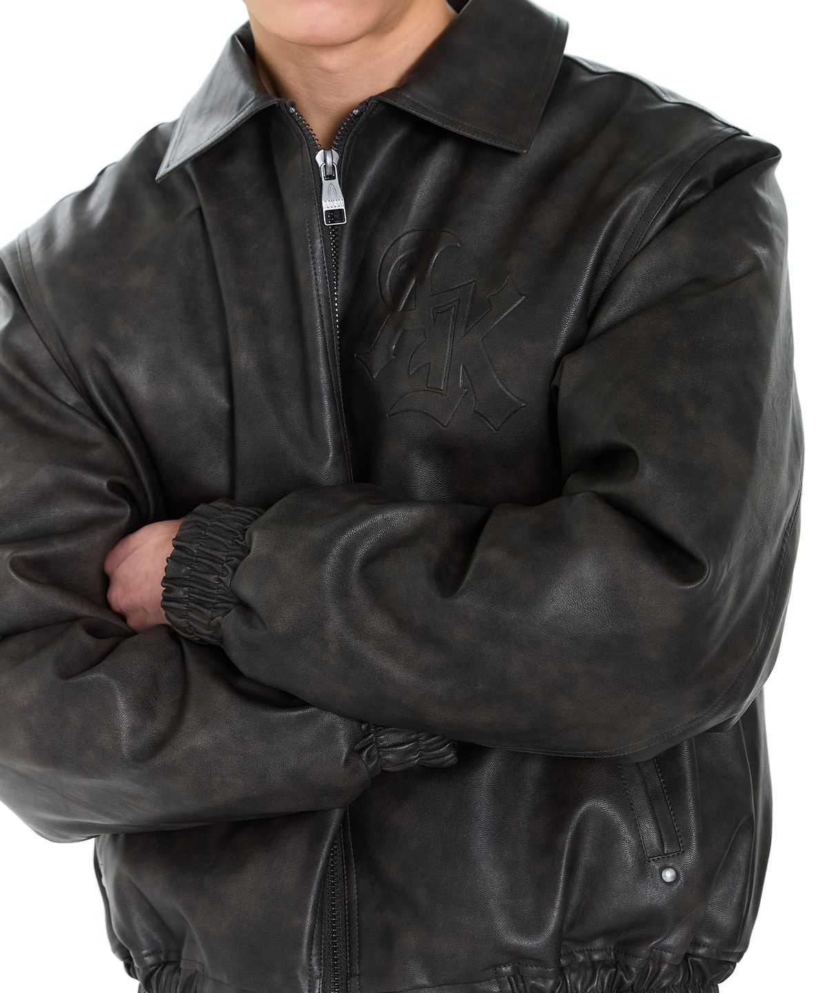 아캄(AAKAM) Embossing Leather Jacket (Dark Brown)