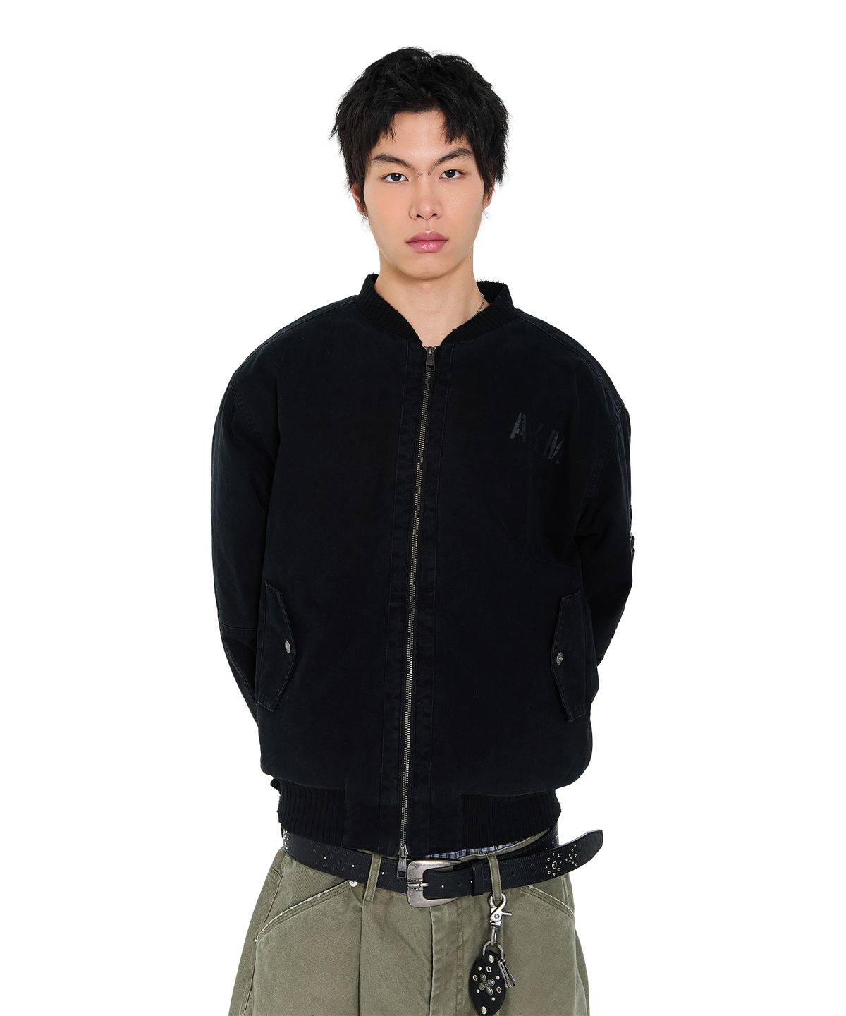 아캄(AAKAM) Distressed Cotton MA-1 Jacket (Black)
