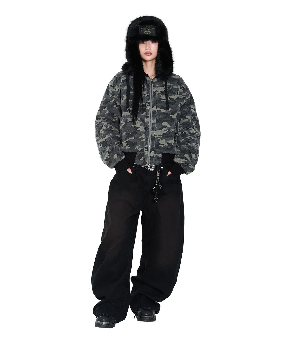아캄(AAKAM) Distressed Cotton MA-1 Jacket (Camo)