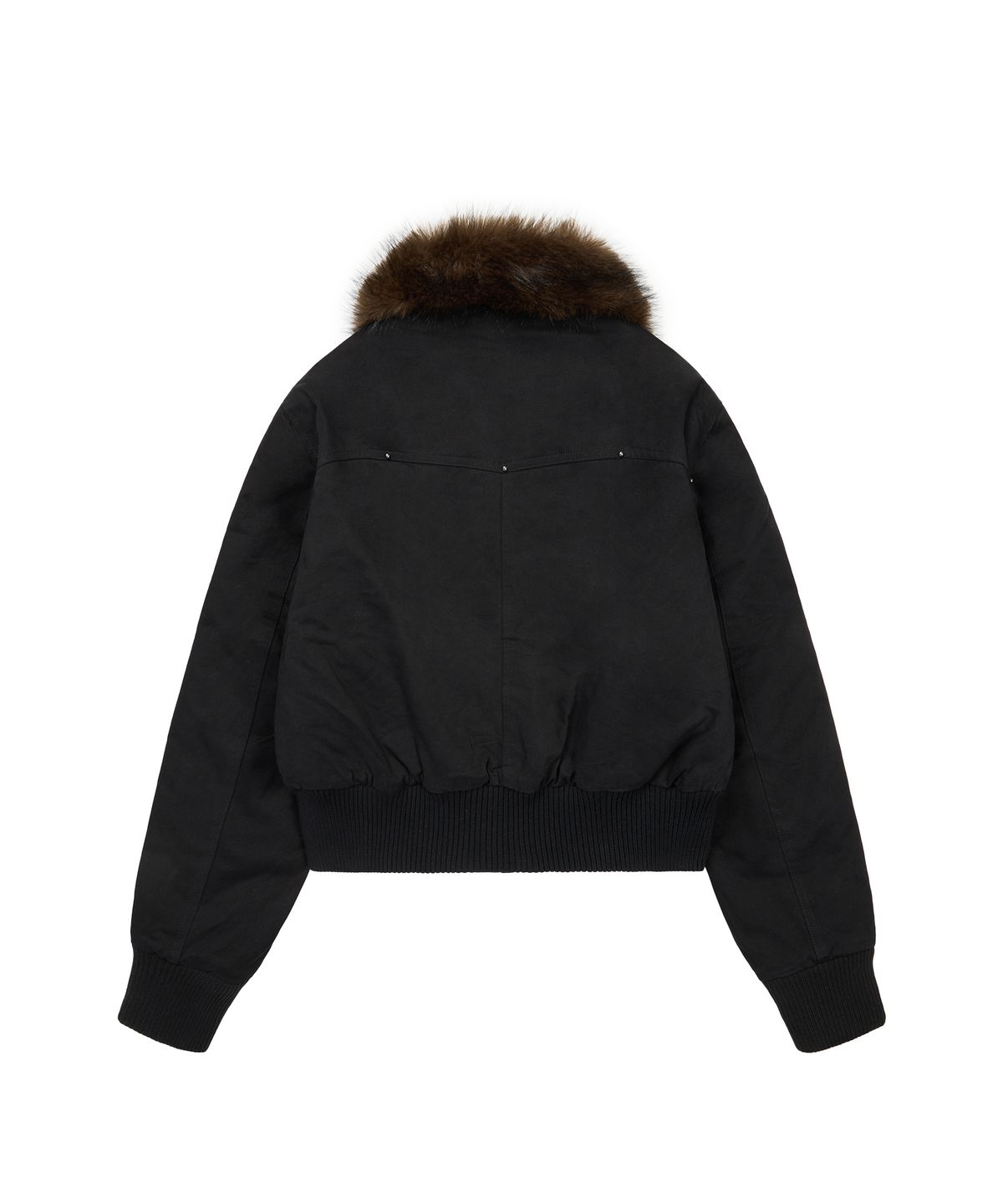 아캄(AAKAM) Studded High Neck Fur Jacket (Black)