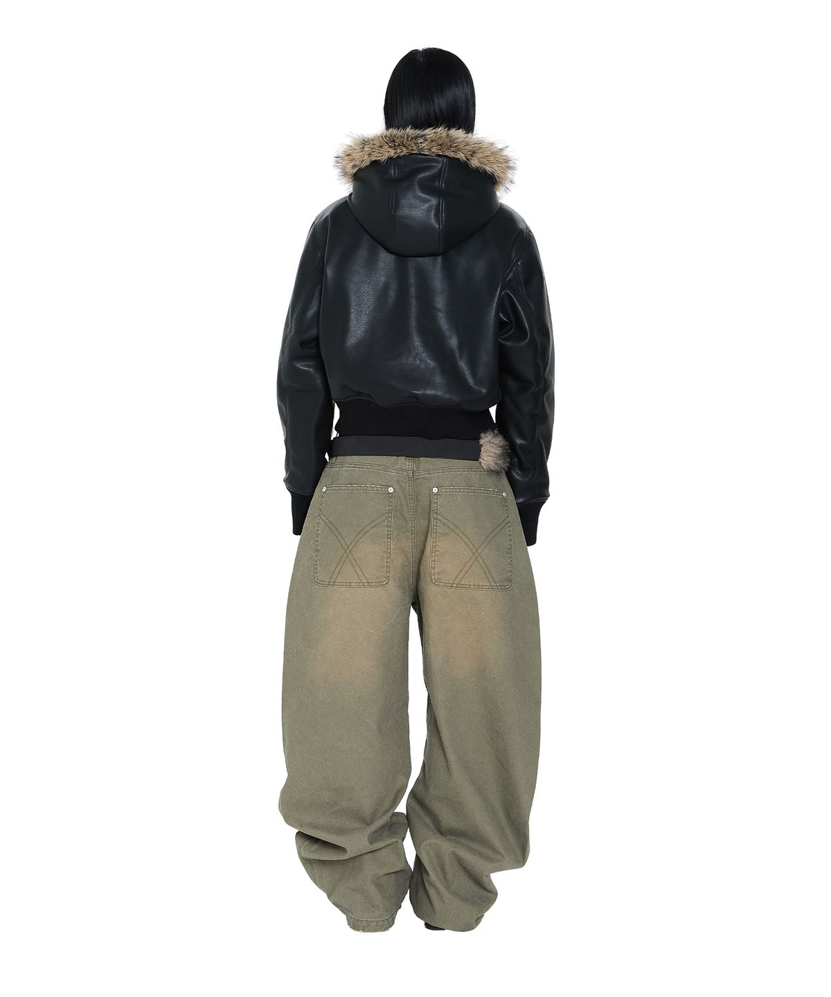 아캄(AAKAM) Hooded Fur Leather Jacket (Black)