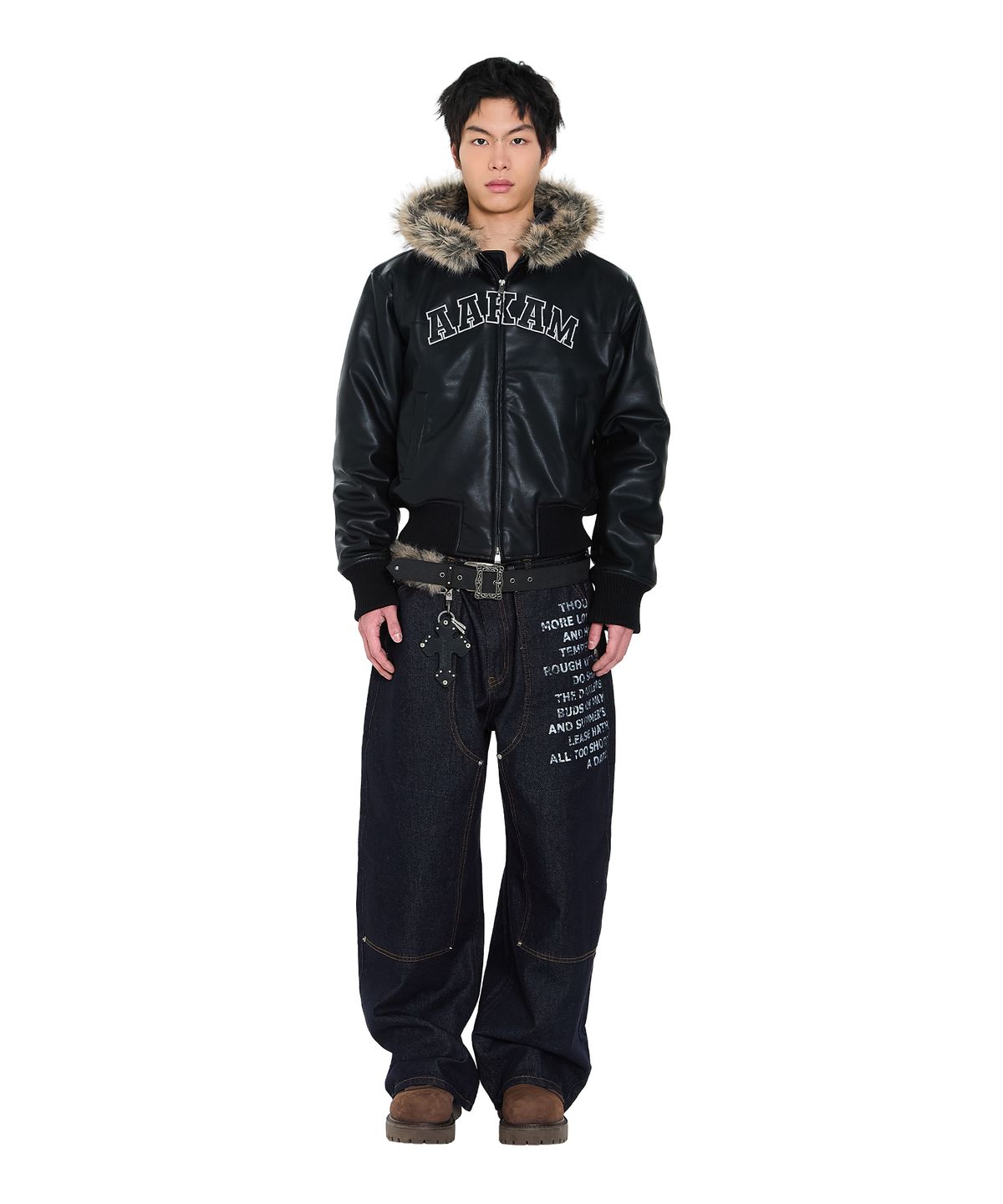 아캄(AAKAM) Hooded Fur Leather Jacket (Black)