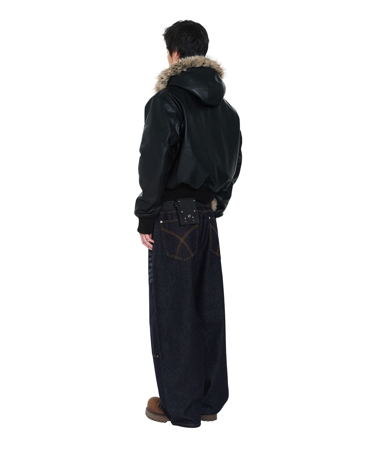 아캄(AAKAM) Hooded Fur Leather Jacket (Black)