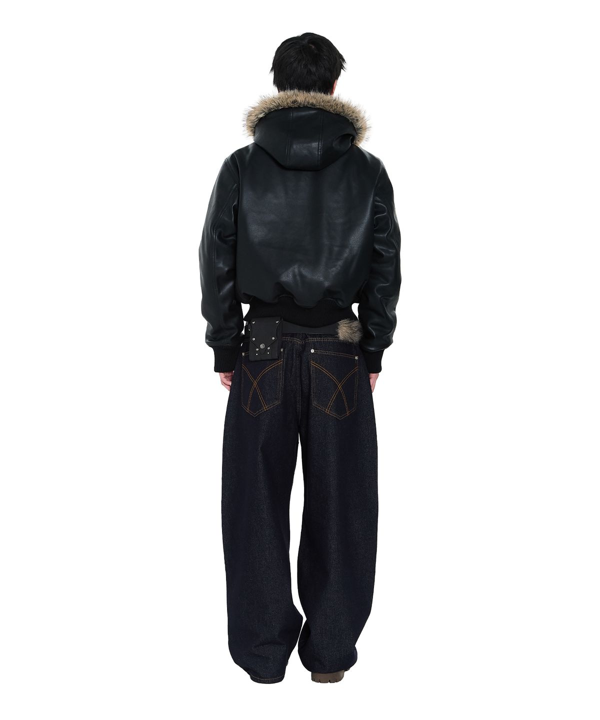 아캄(AAKAM) Hooded Fur Leather Jacket (Black)