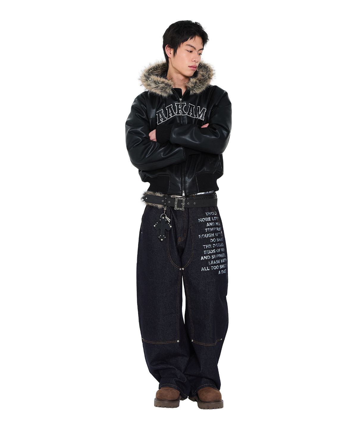 아캄(AAKAM) Hooded Fur Leather Jacket (Black)