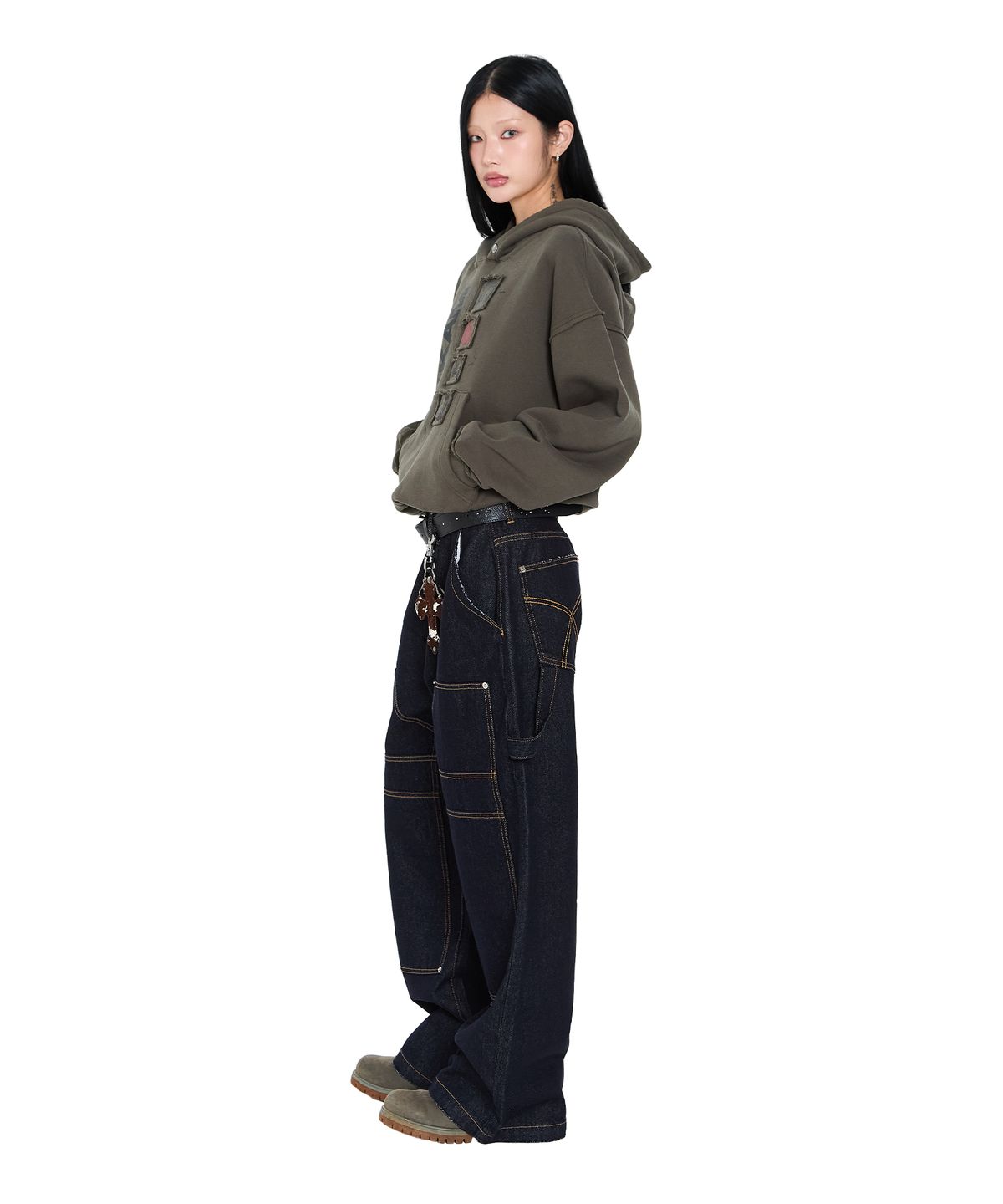 아캄(AAKAM) Buttoned Patch Hoodie (Khaki)