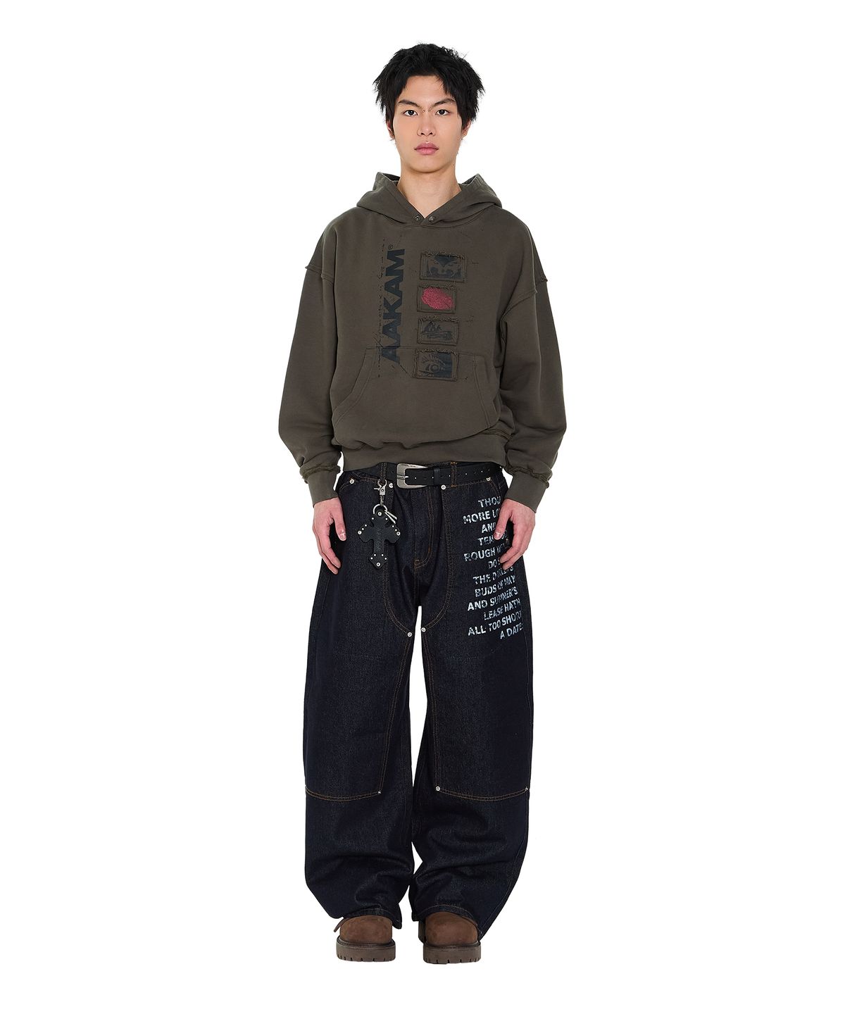 아캄(AAKAM) Buttoned Patch Hoodie (Khaki)