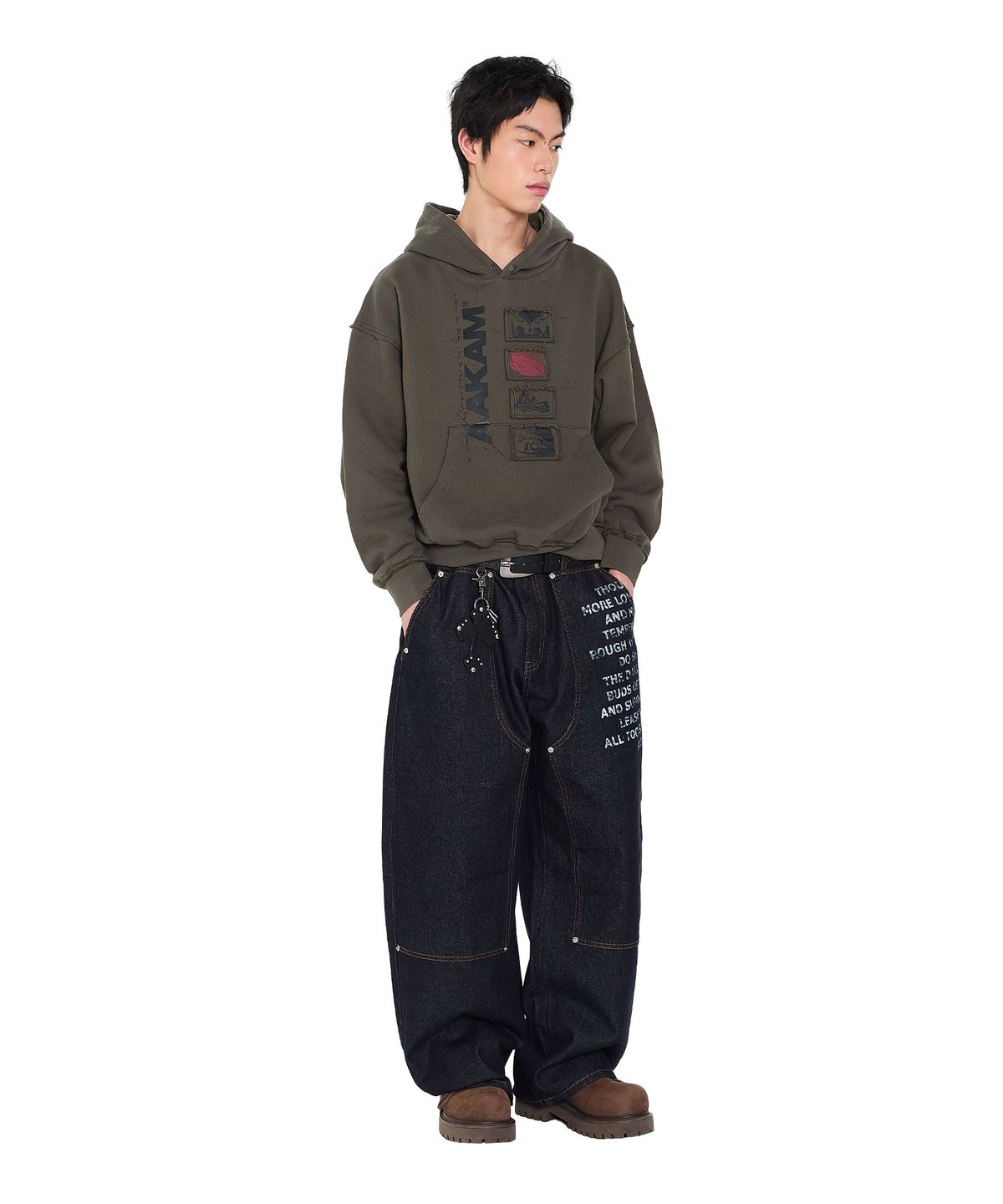 아캄(AAKAM) Buttoned Patch Hoodie (Khaki)