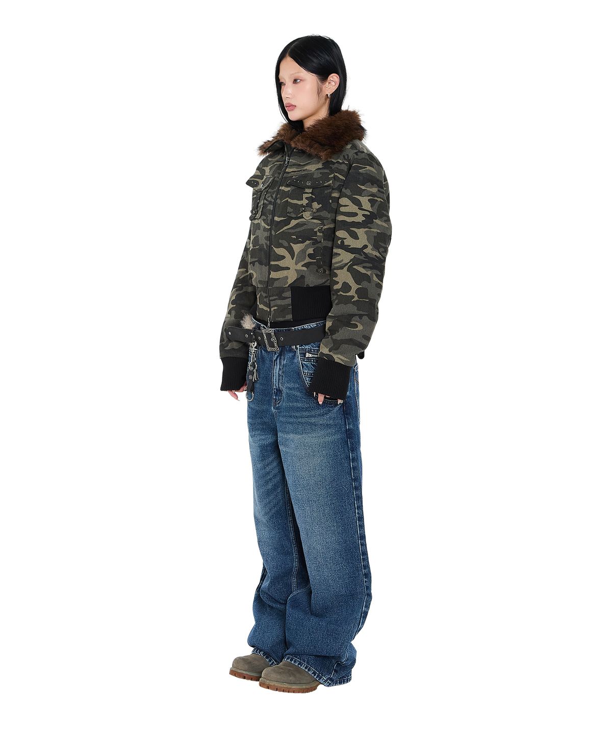 아캄(AAKAM) Double Zippered Denim Pants (Blue)