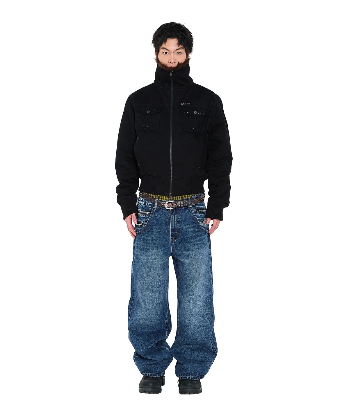아캄(AAKAM) Double Zippered Denim Pants (Blue)