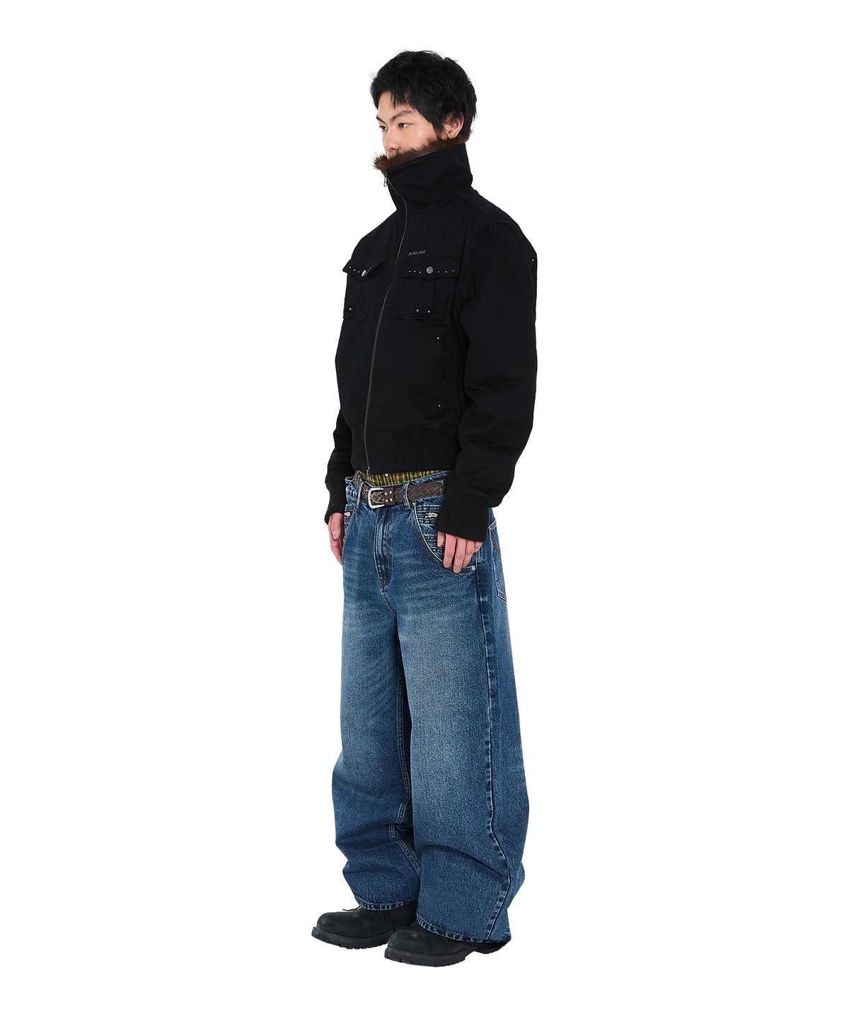 아캄(AAKAM) Double Zippered Denim Pants (Blue)