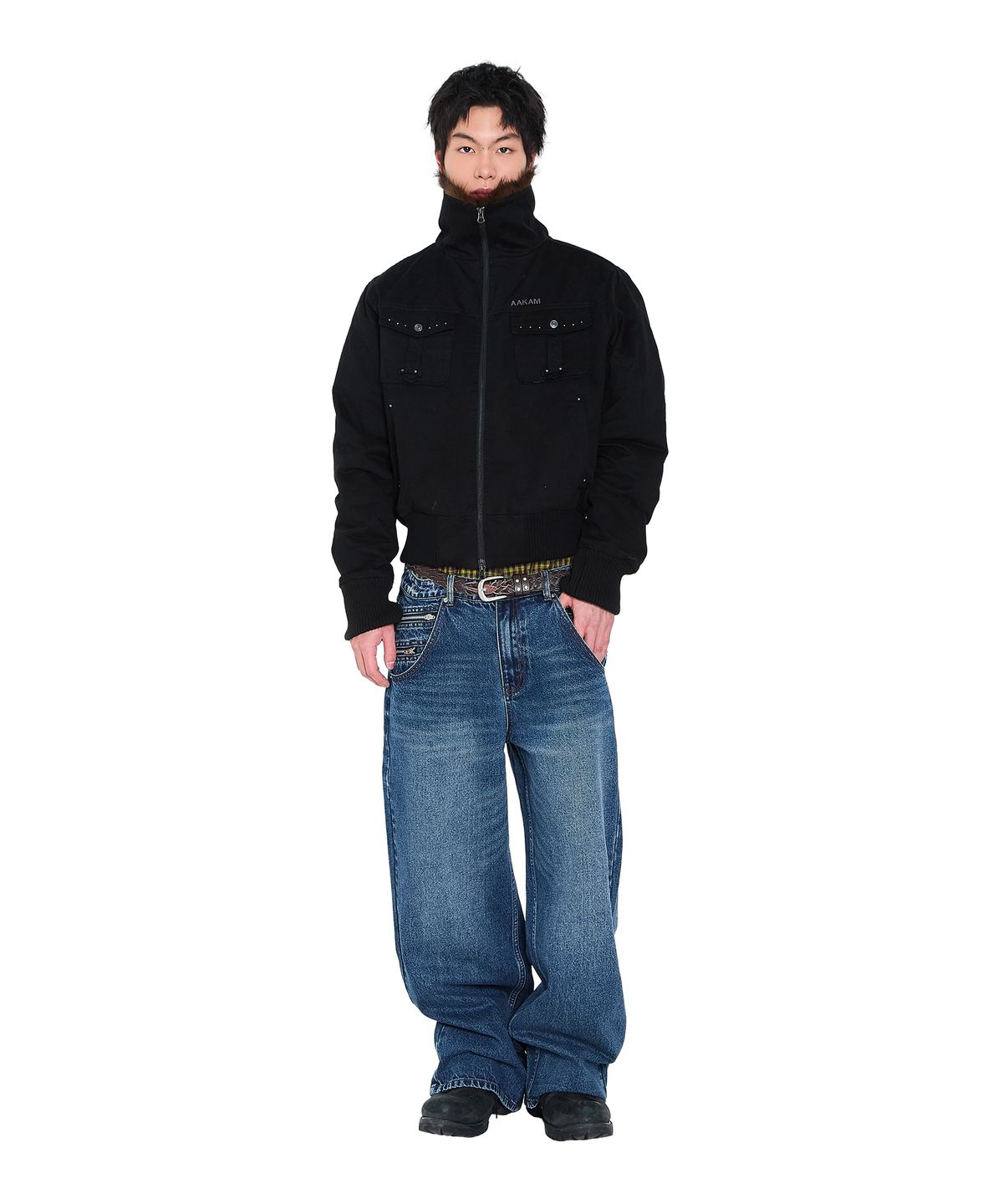 아캄(AAKAM) Double Zippered Denim Pants (Blue)