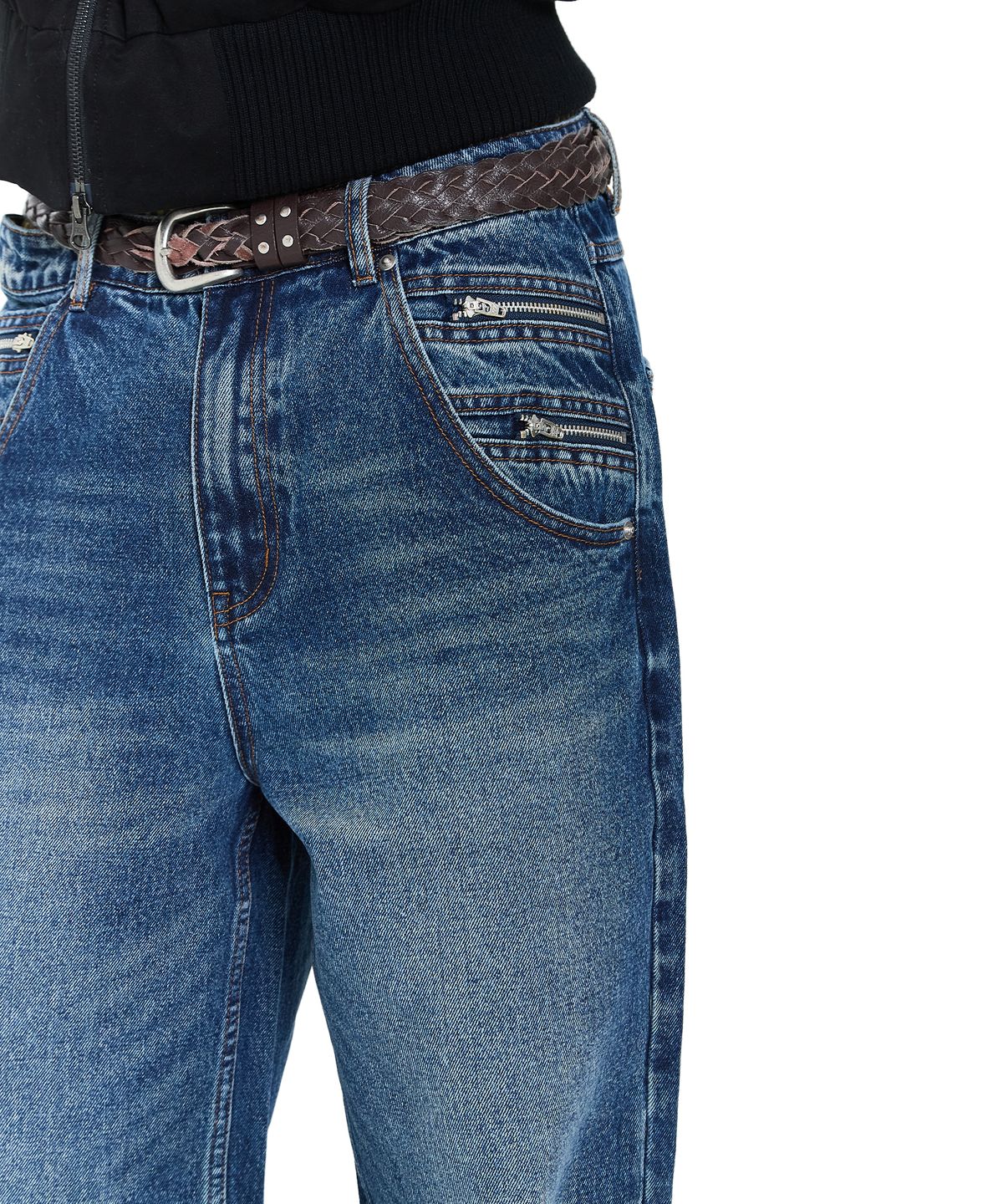 아캄(AAKAM) Double Zippered Denim Pants (Blue)
