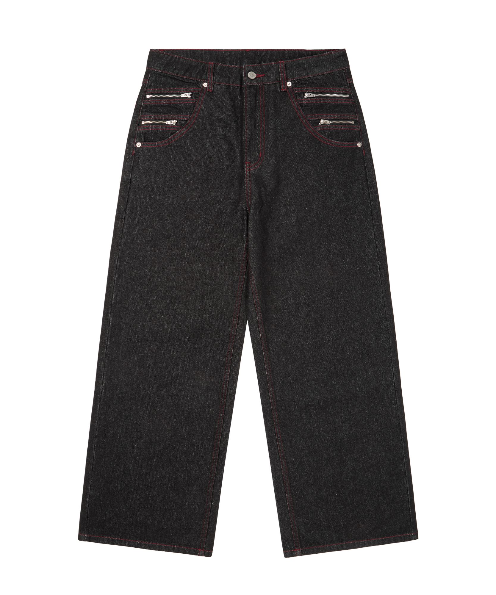 MUSINSA公式 | AAKAM Double Zippered Denim Pants (Black)