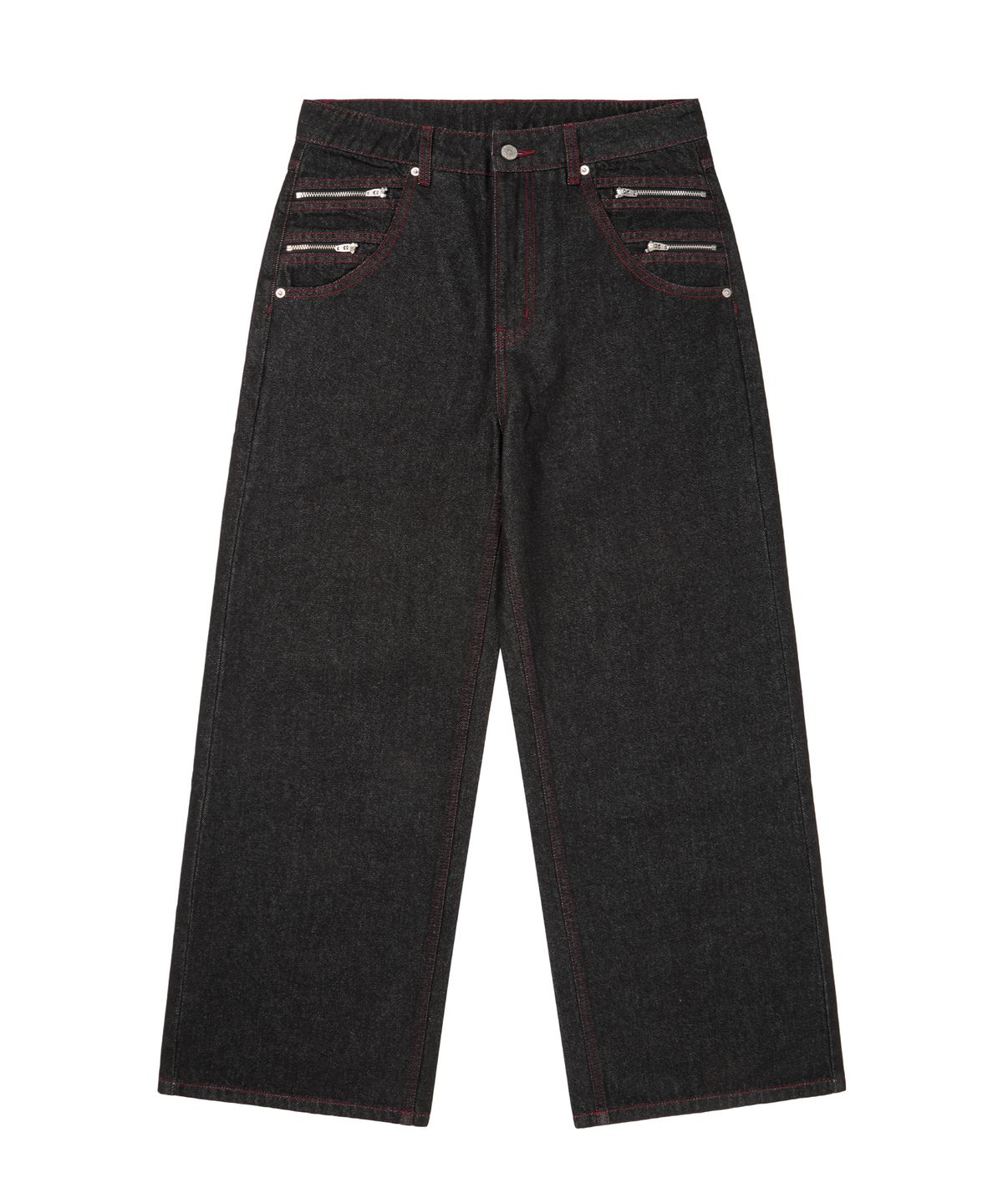 아캄(AAKAM) Double Zippered Denim Pants (Black)