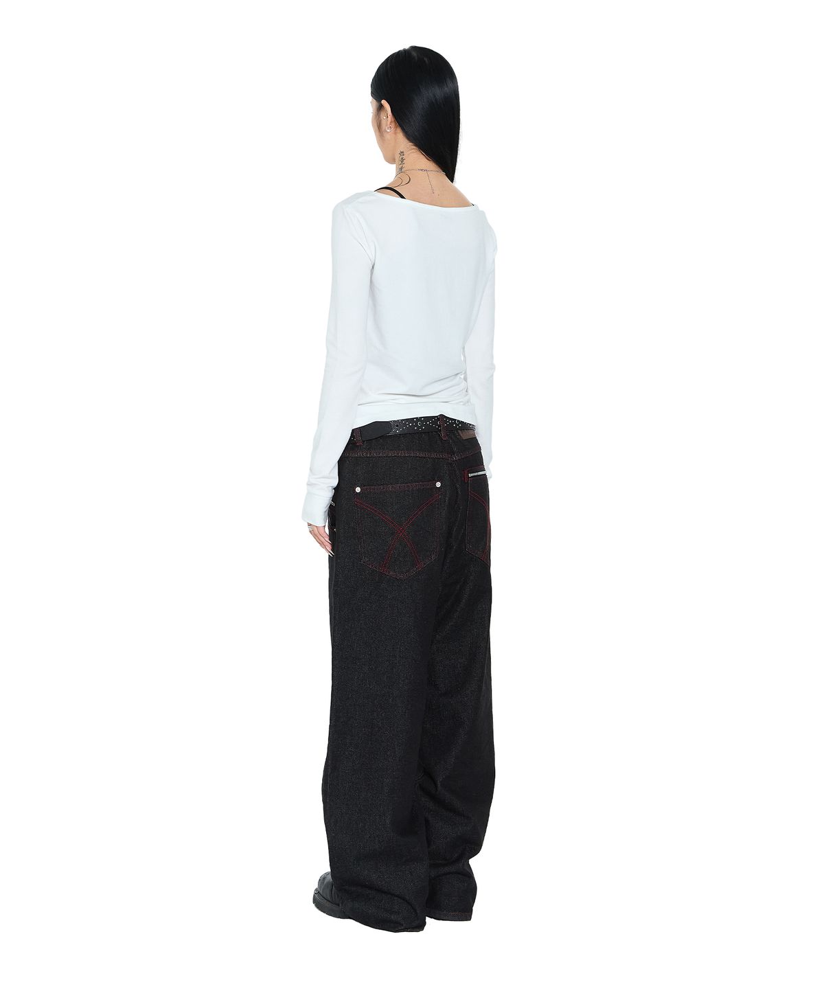 아캄(AAKAM) Double Zippered Denim Pants (Black)