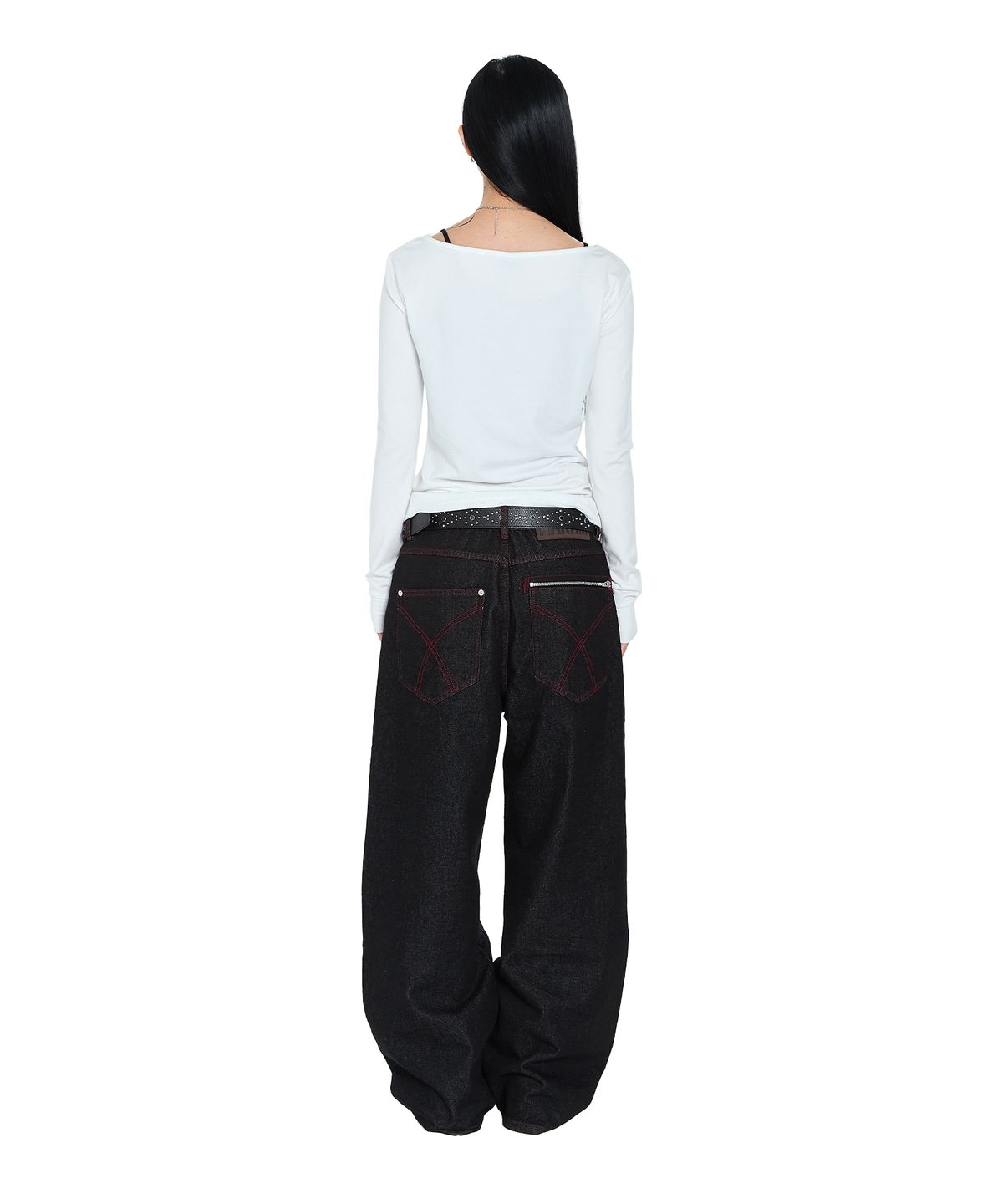 아캄(AAKAM) Double Zippered Denim Pants (Black)
