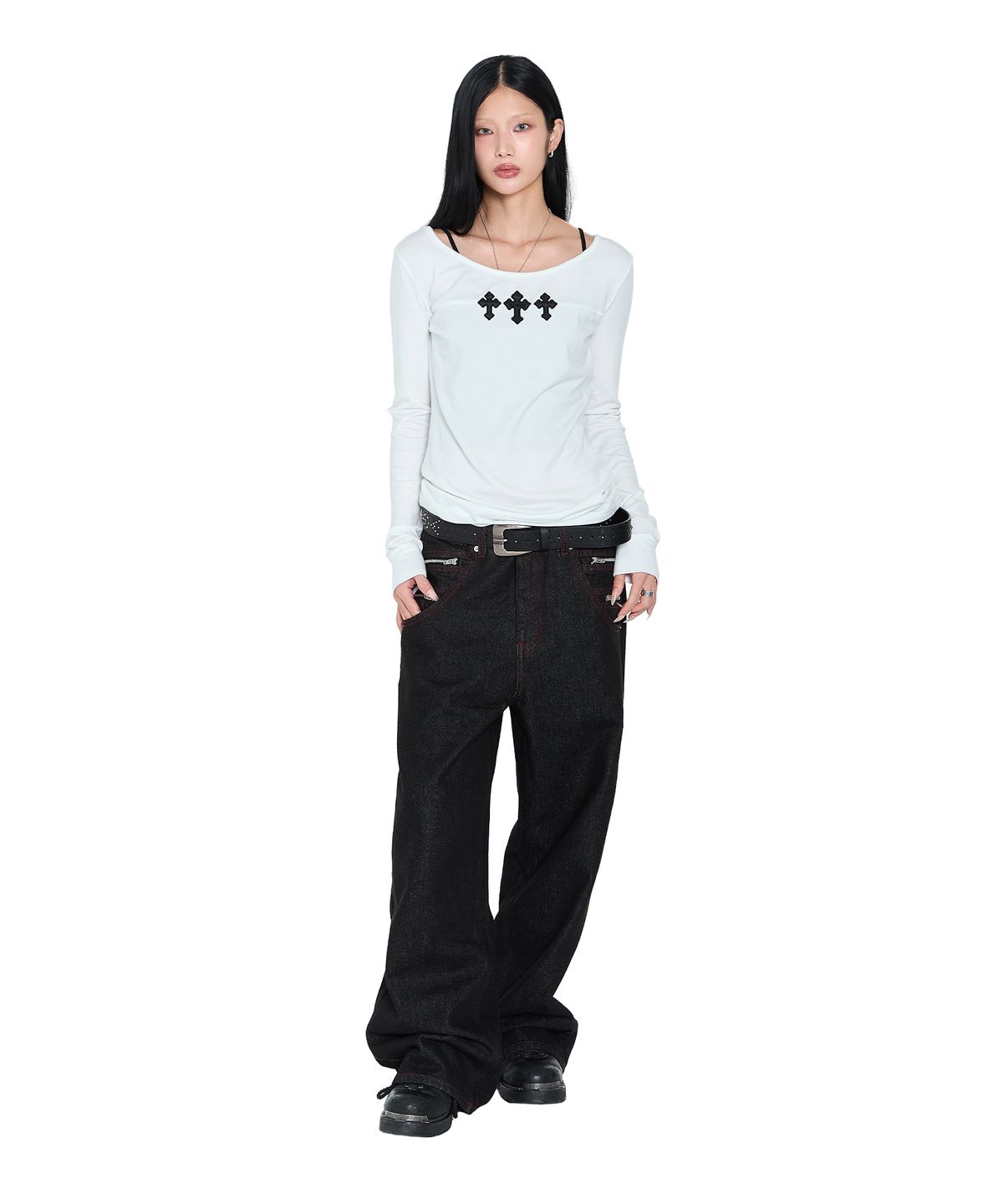 아캄(AAKAM) Double Zippered Denim Pants (Black)