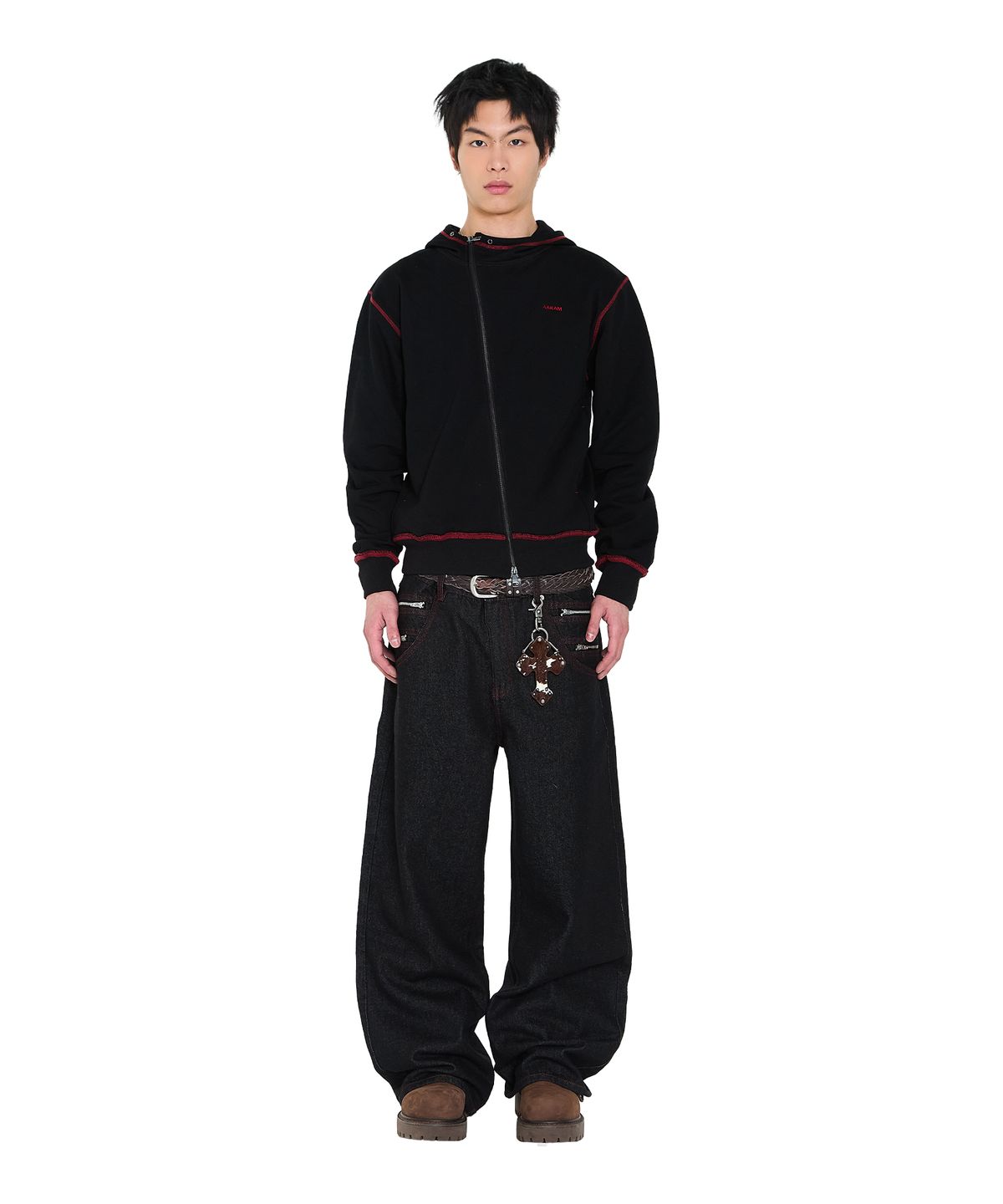 아캄(AAKAM) Double Zippered Denim Pants (Black)