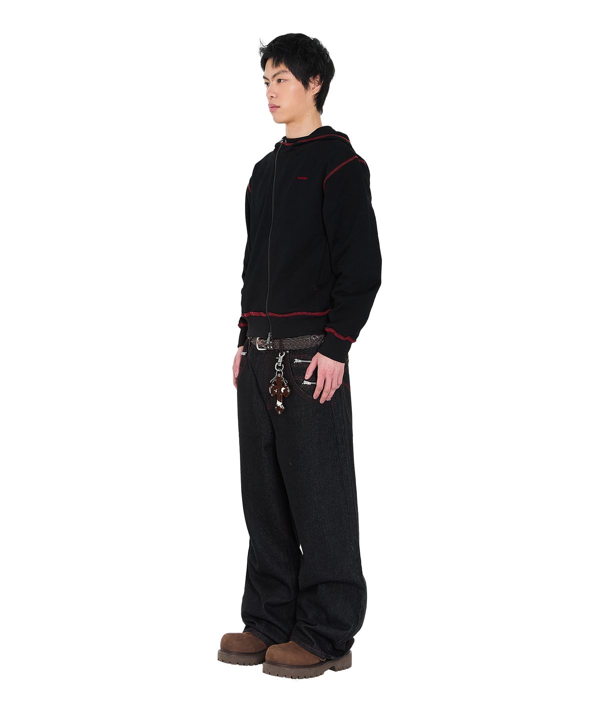 아캄(AAKAM) Double Zippered Denim Pants (Black)