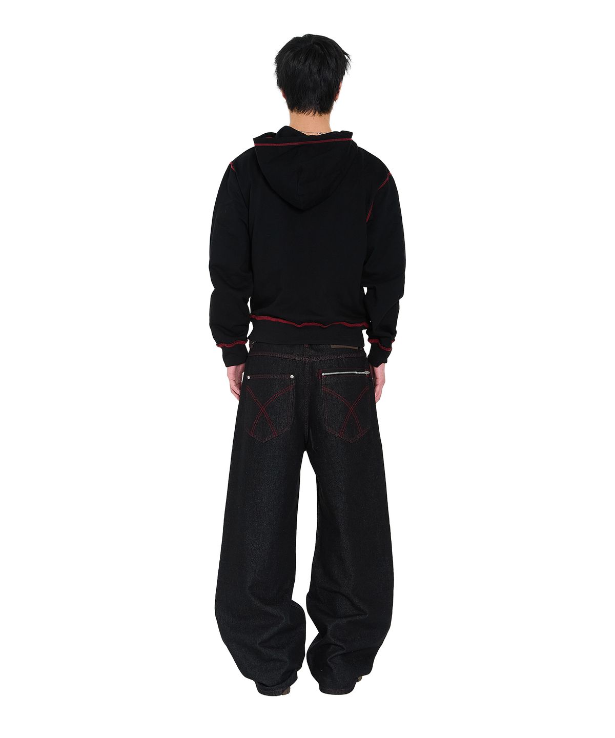 아캄(AAKAM) Double Zippered Denim Pants (Black)