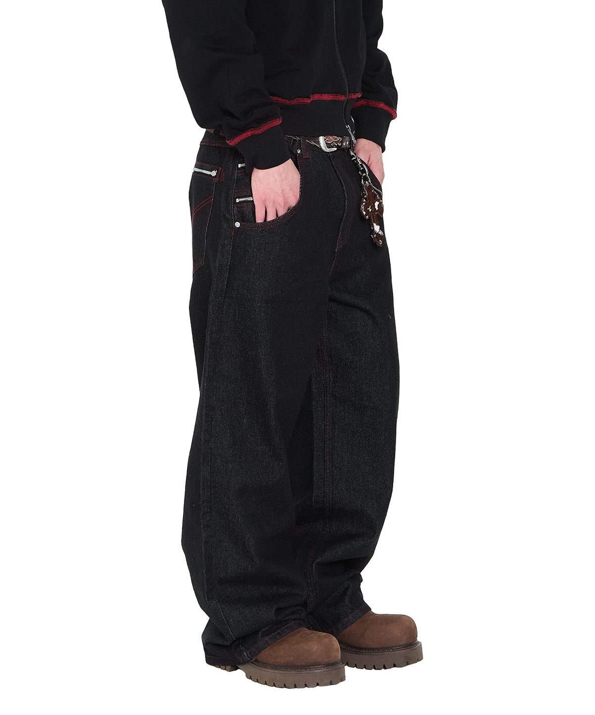 아캄(AAKAM) Double Zippered Denim Pants (Black)