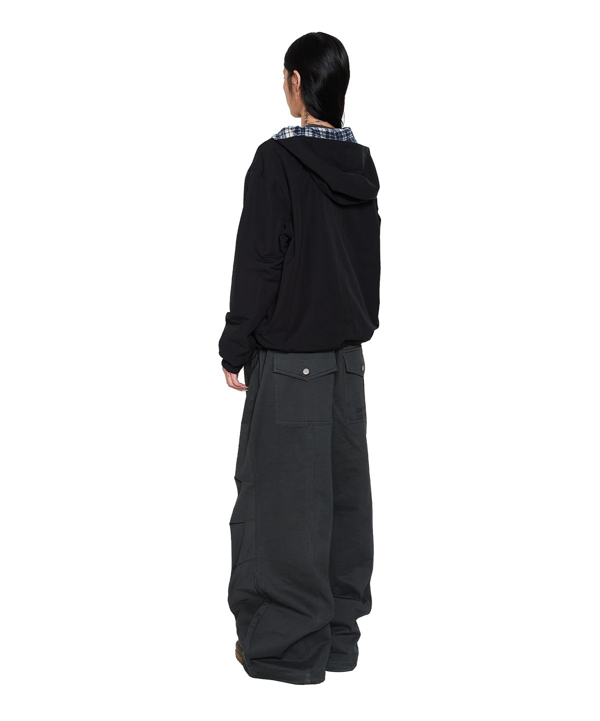 아캄(AAKAM) Reversible Check Hooded Jacket (Black)