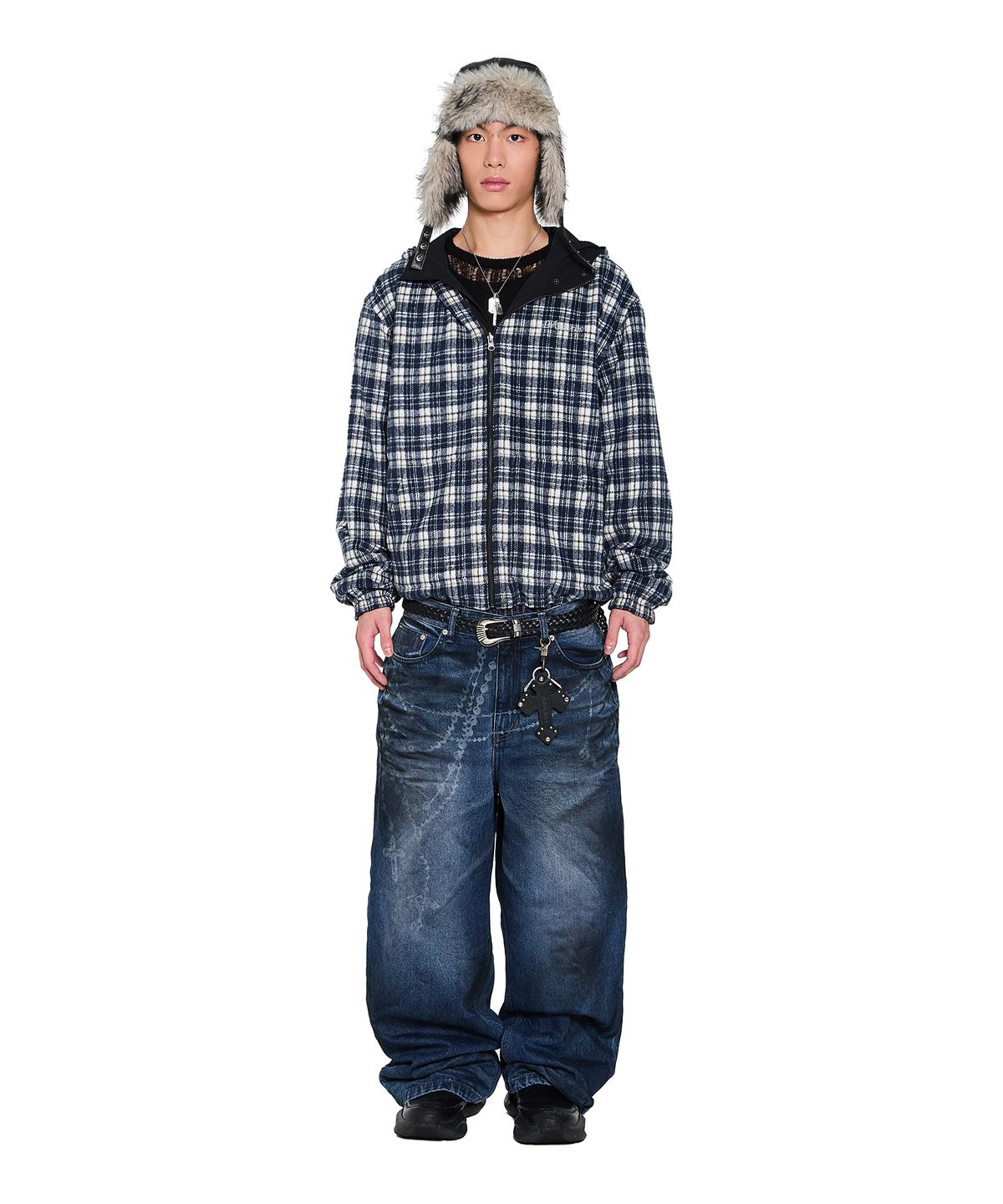 아캄(AAKAM) Reversible Check Hooded Jacket (Black)
