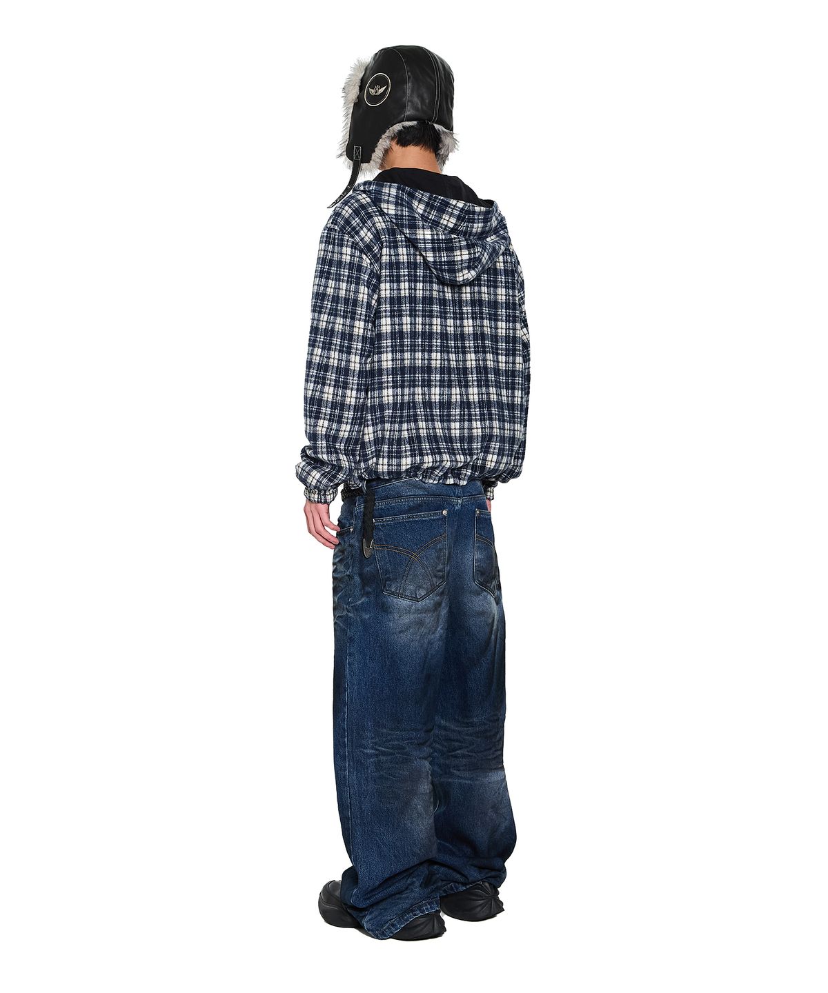 아캄(AAKAM) Reversible Check Hooded Jacket (Black)