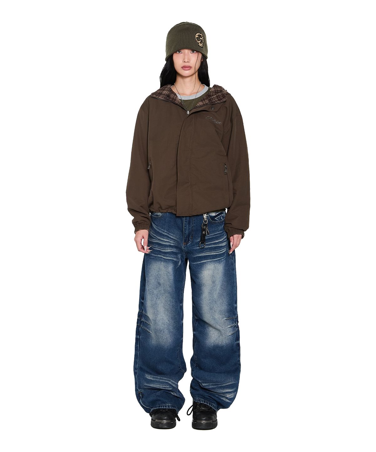 아캄(AAKAM) Reversible Check Hooded Jacket (Brown)