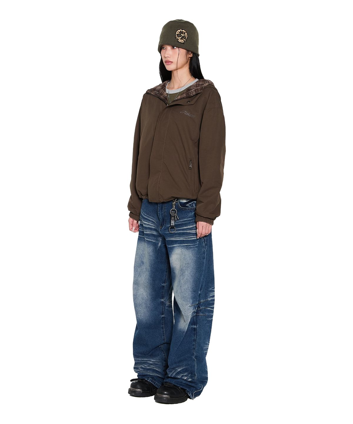 아캄(AAKAM) Reversible Check Hooded Jacket (Brown)
