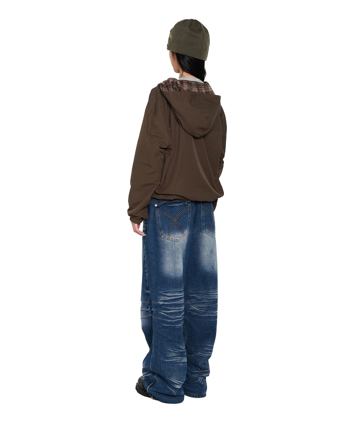 아캄(AAKAM) Reversible Check Hooded Jacket (Brown)