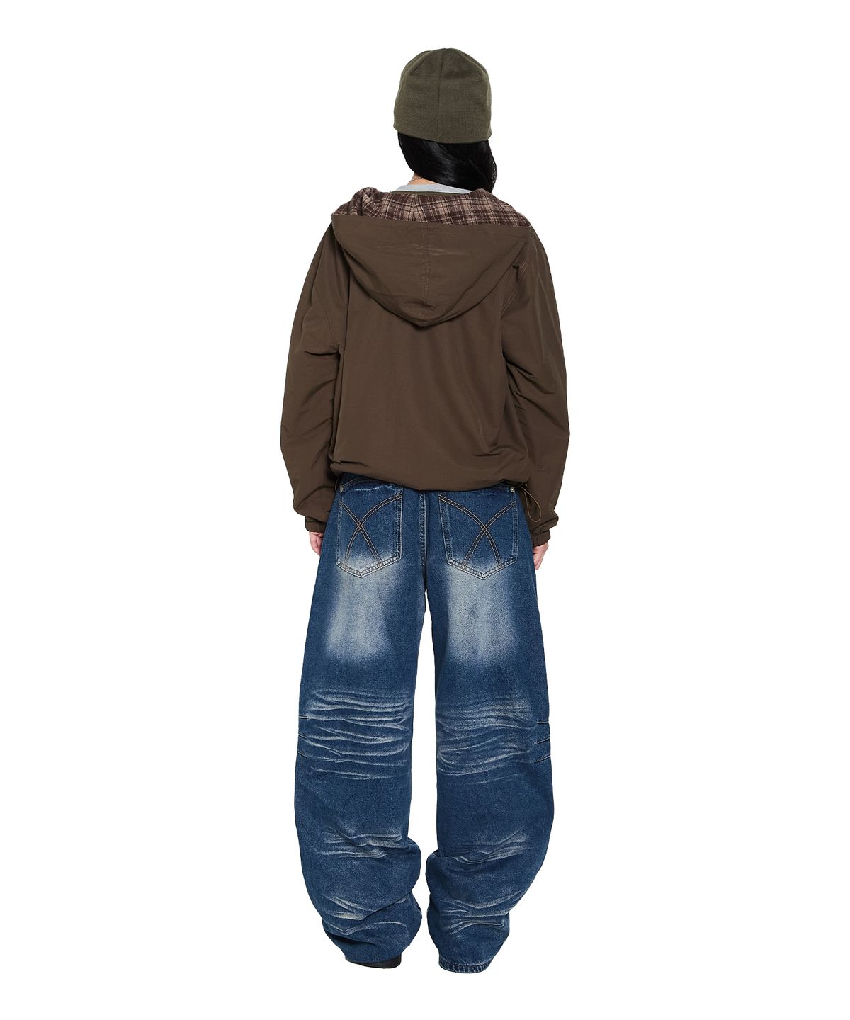 아캄(AAKAM) Reversible Check Hooded Jacket (Brown)